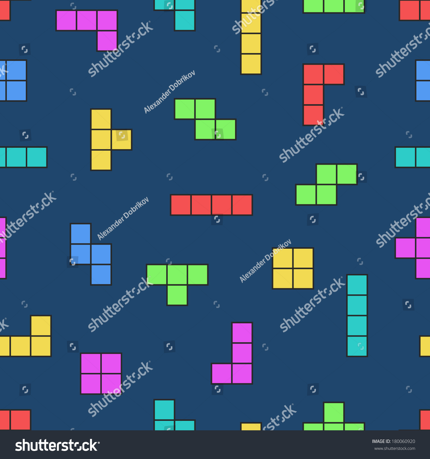 Tetris Elements. Vector Seamless Pattern. Game Background. Simple