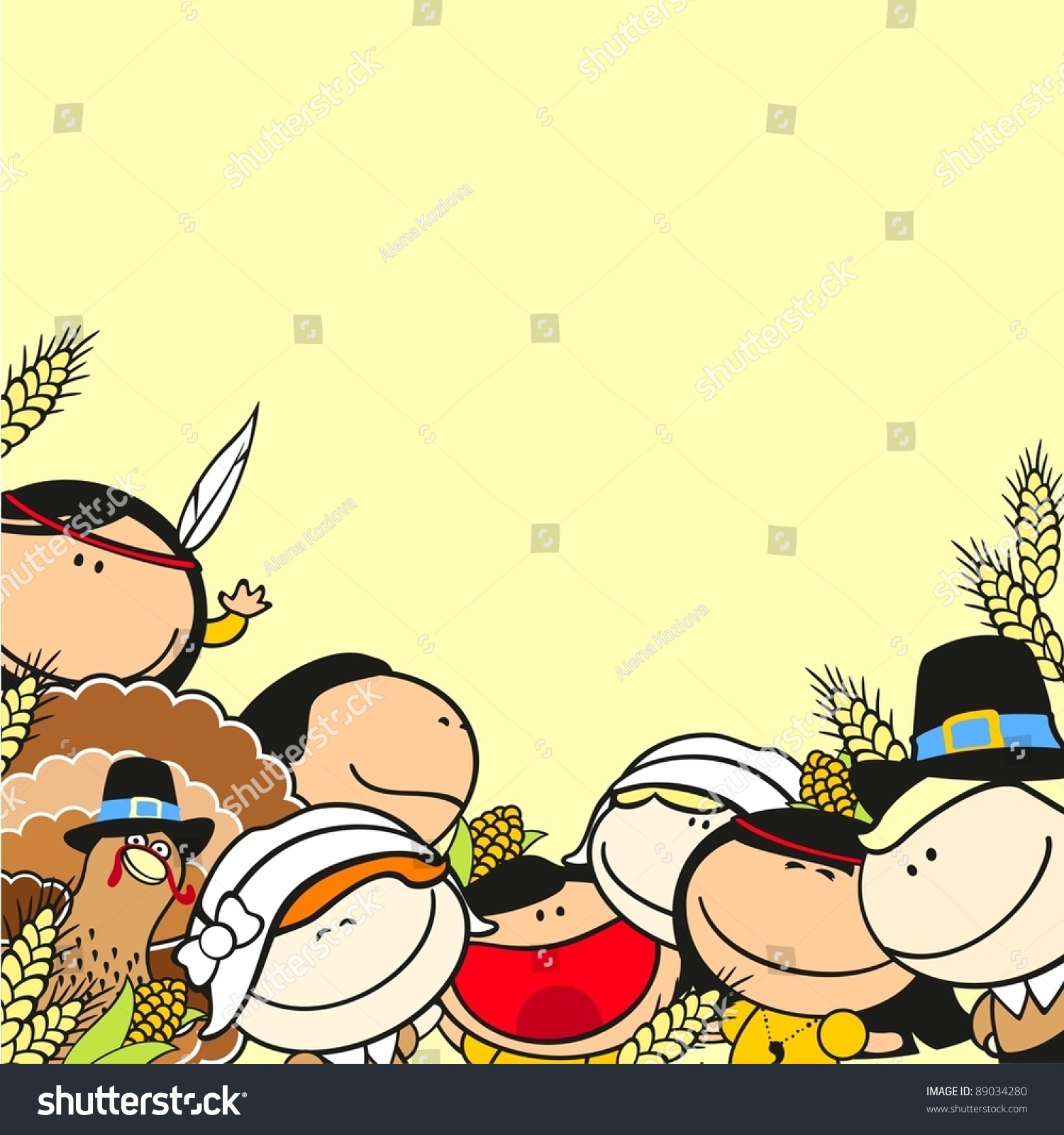 Thanksgiving Day Background With Kids Stock Vector Illustration