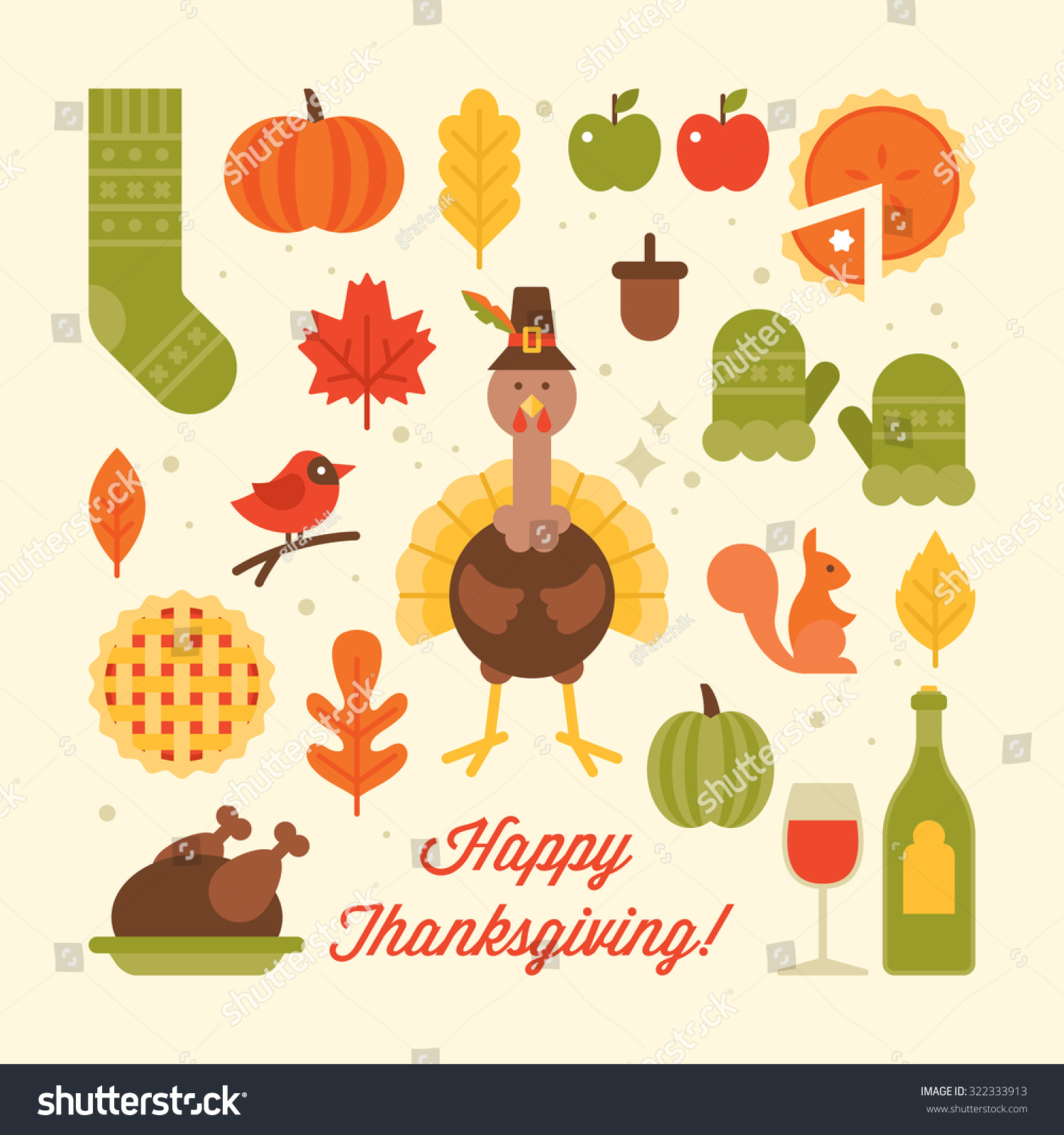 Thanksgiving holiday flat stylish icons Vector illustration Thanksgiving holiday flat stylish icons Vector illustration