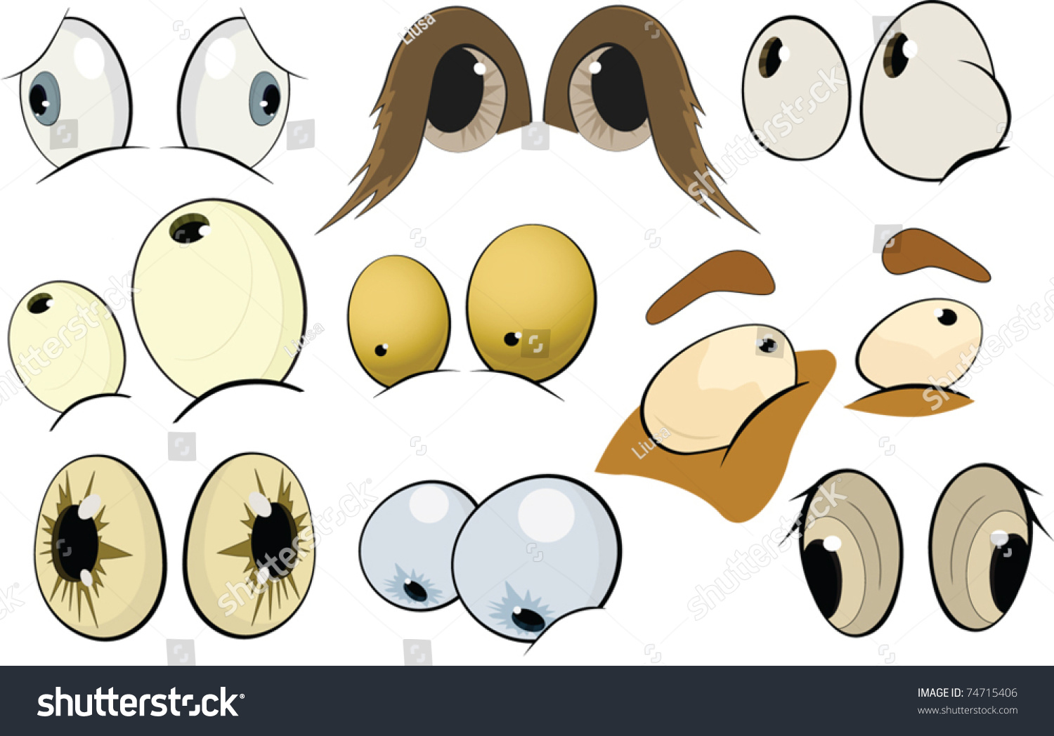 The Complete Set Of The Drawn Eyes. Cartoon Stock Vector Illustration