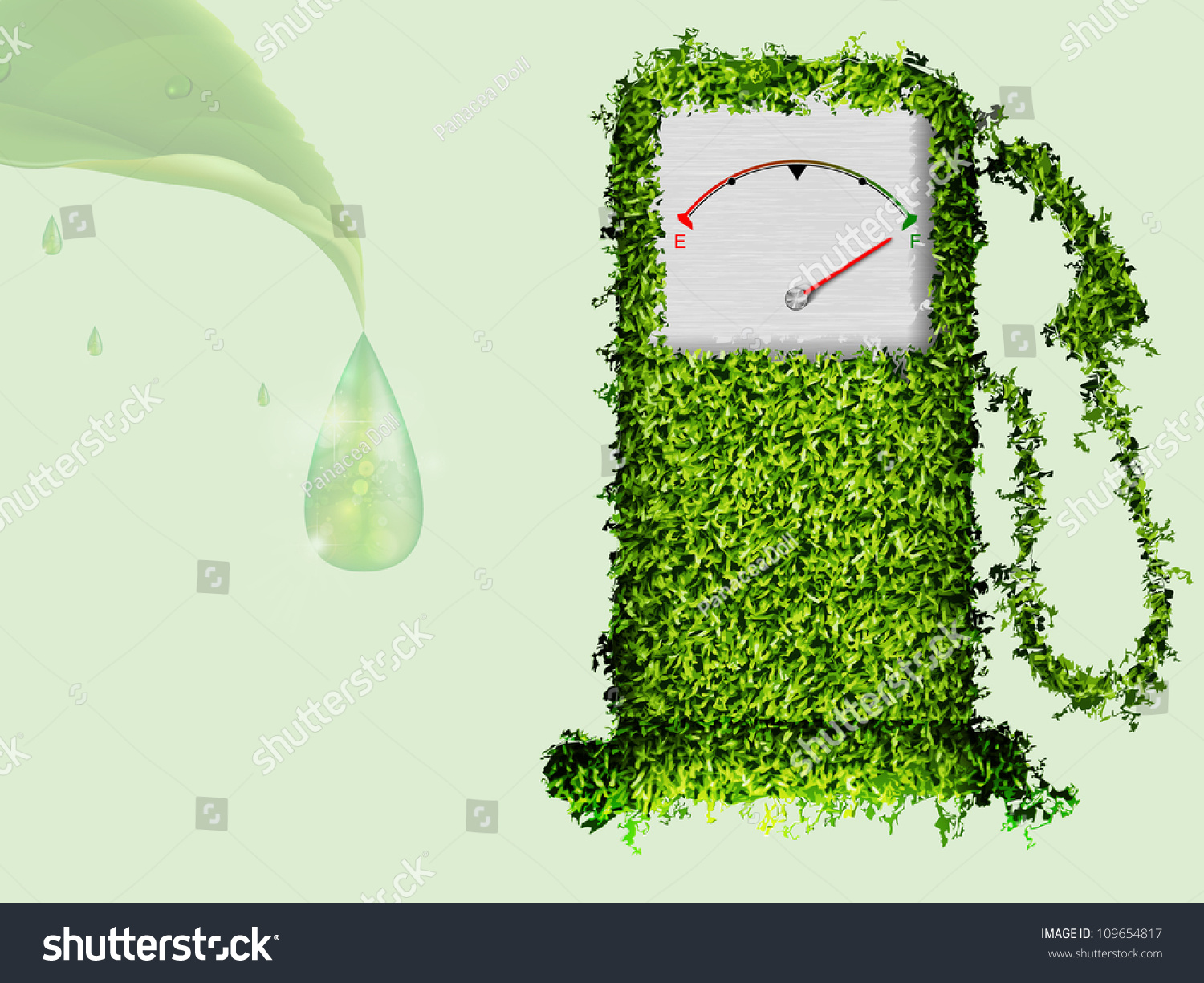 The Concept Of Ecological Fuel. Green Fuel Pump Out Of The Grass Stock