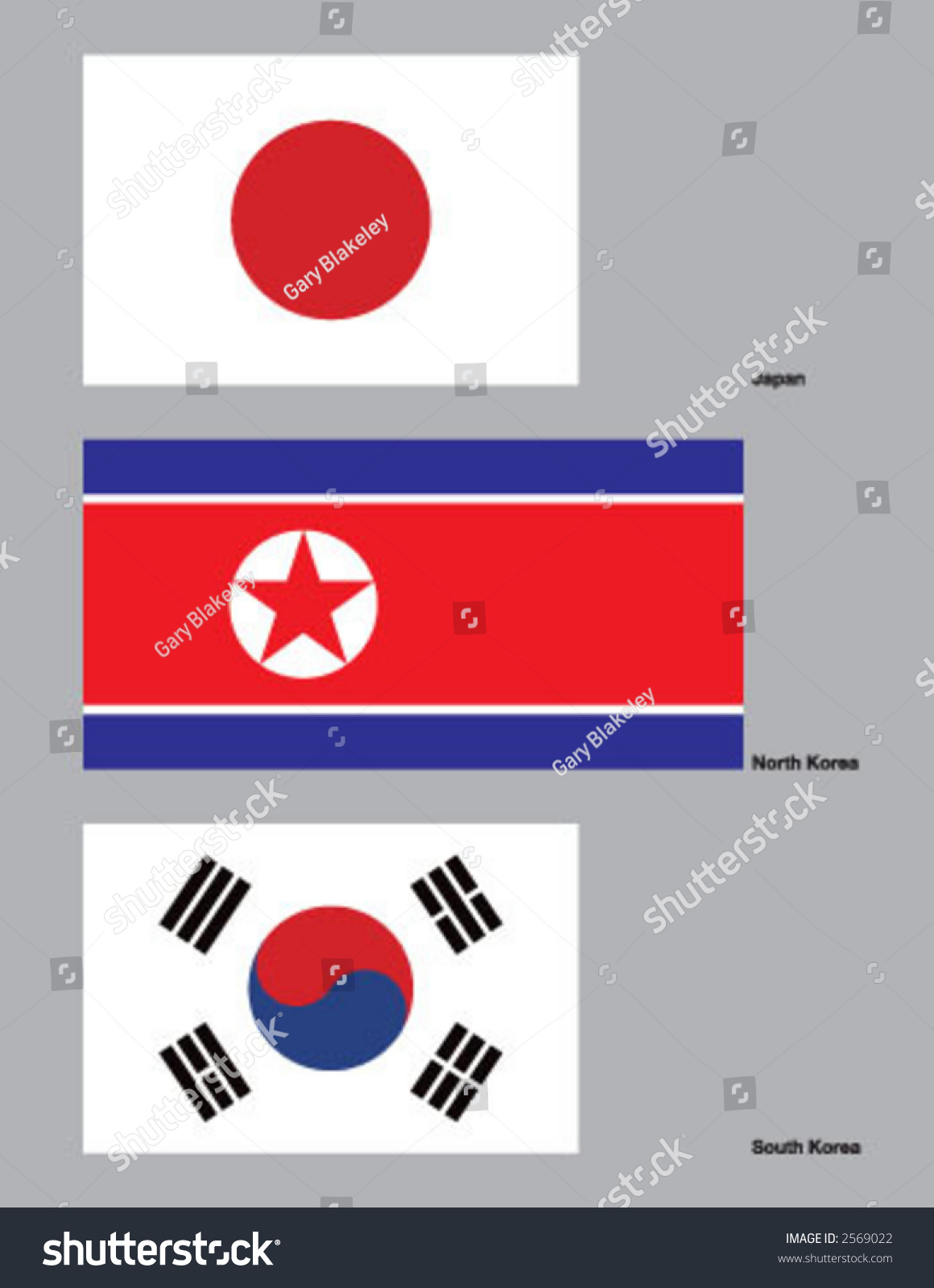 The Flags Of Japan North Korea And South Korea Drawn In Cmyk And