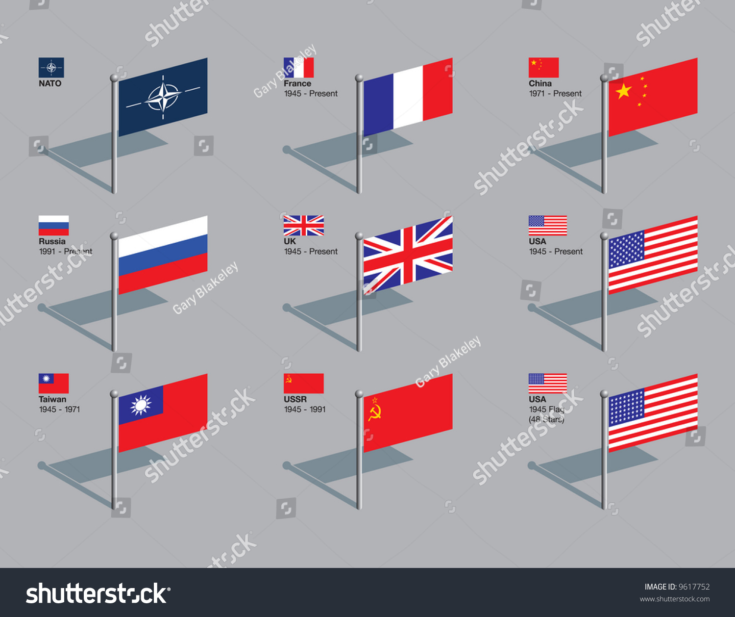 Flags Nato Five Current Permanent Members Stock Vector 9617752