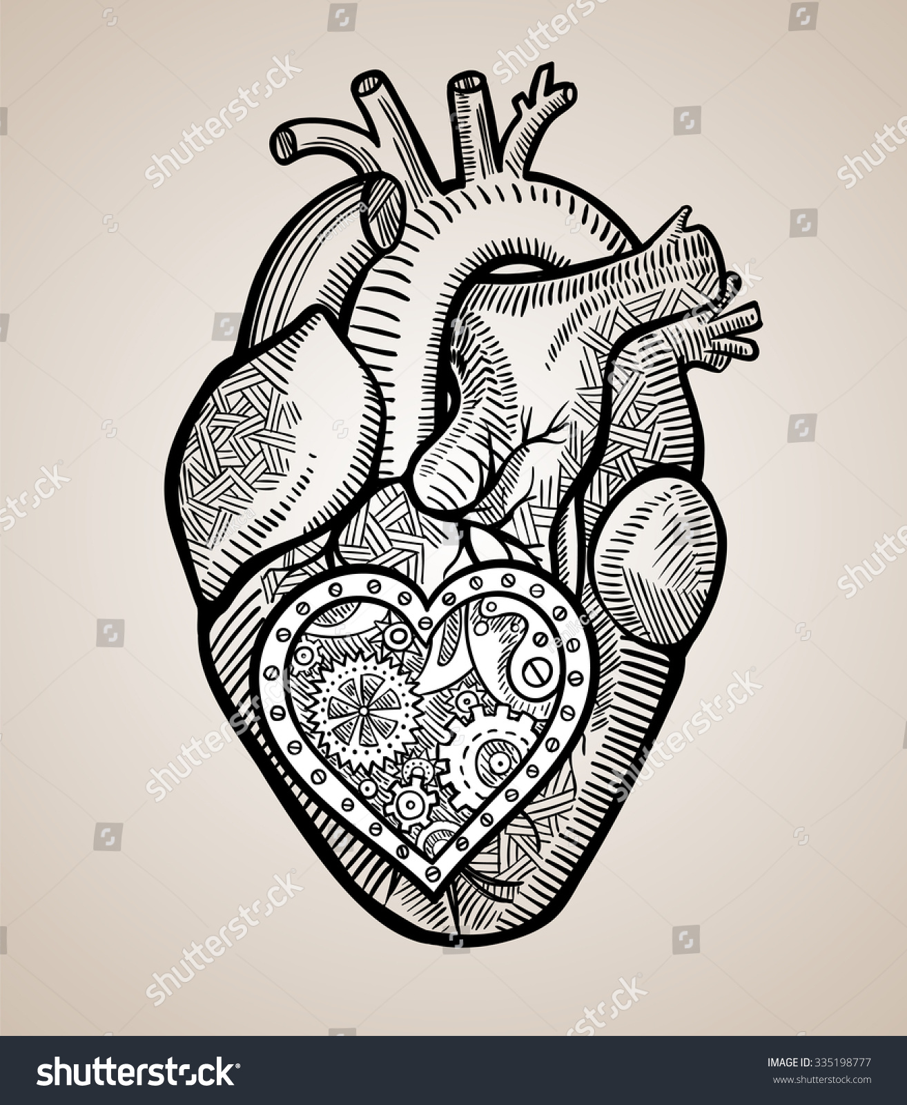 Human Heart Mechanical Heart Inside Graphic Stock Vector 335198777