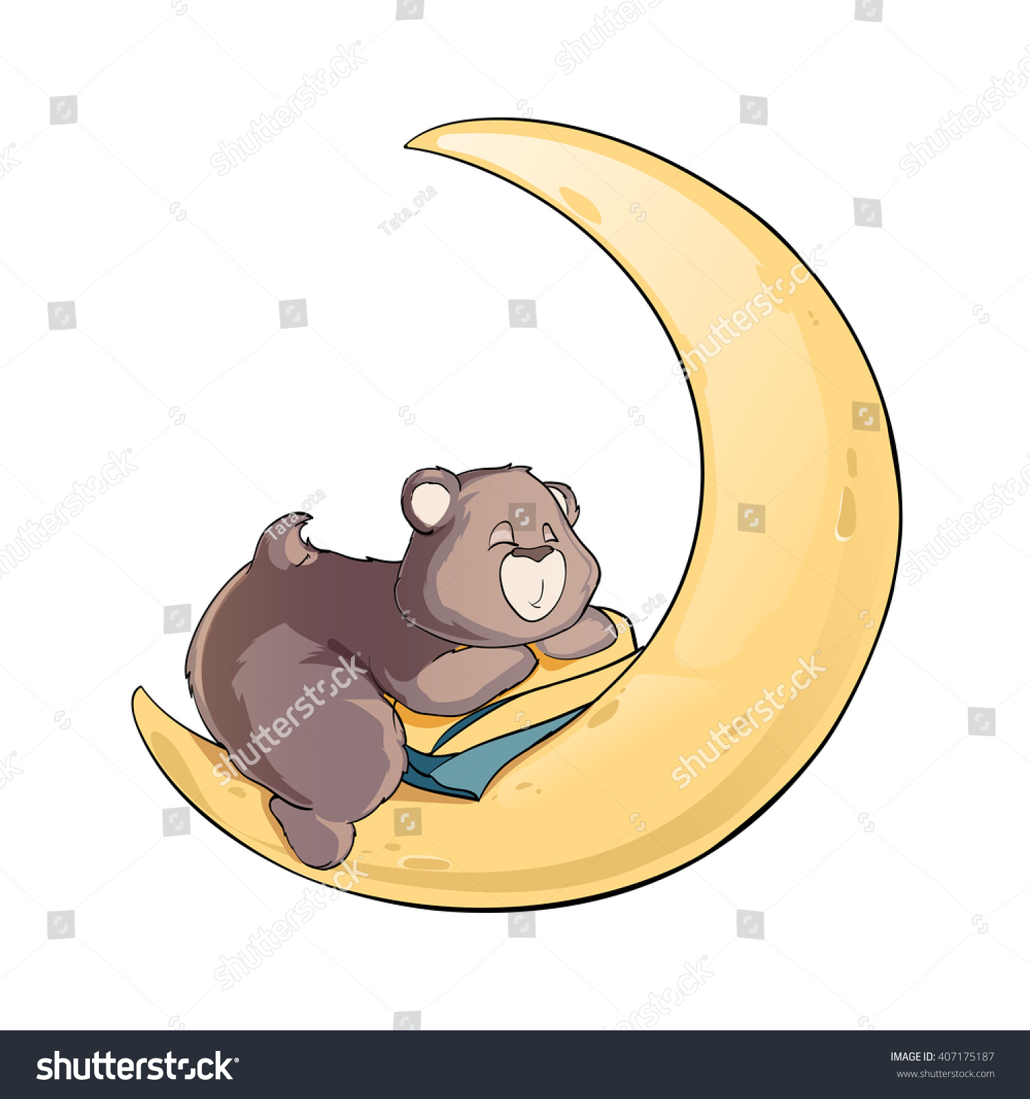 Teddy Bear Sleep On Moon Vector Stock Vector Royalty Free