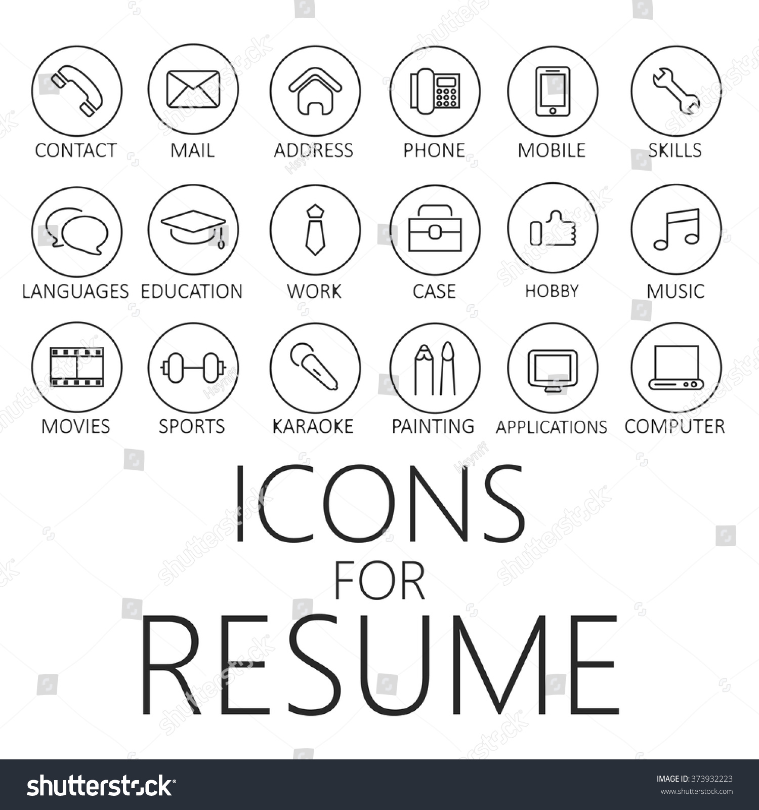 thin line icons pack cv resume stock vector 373932223