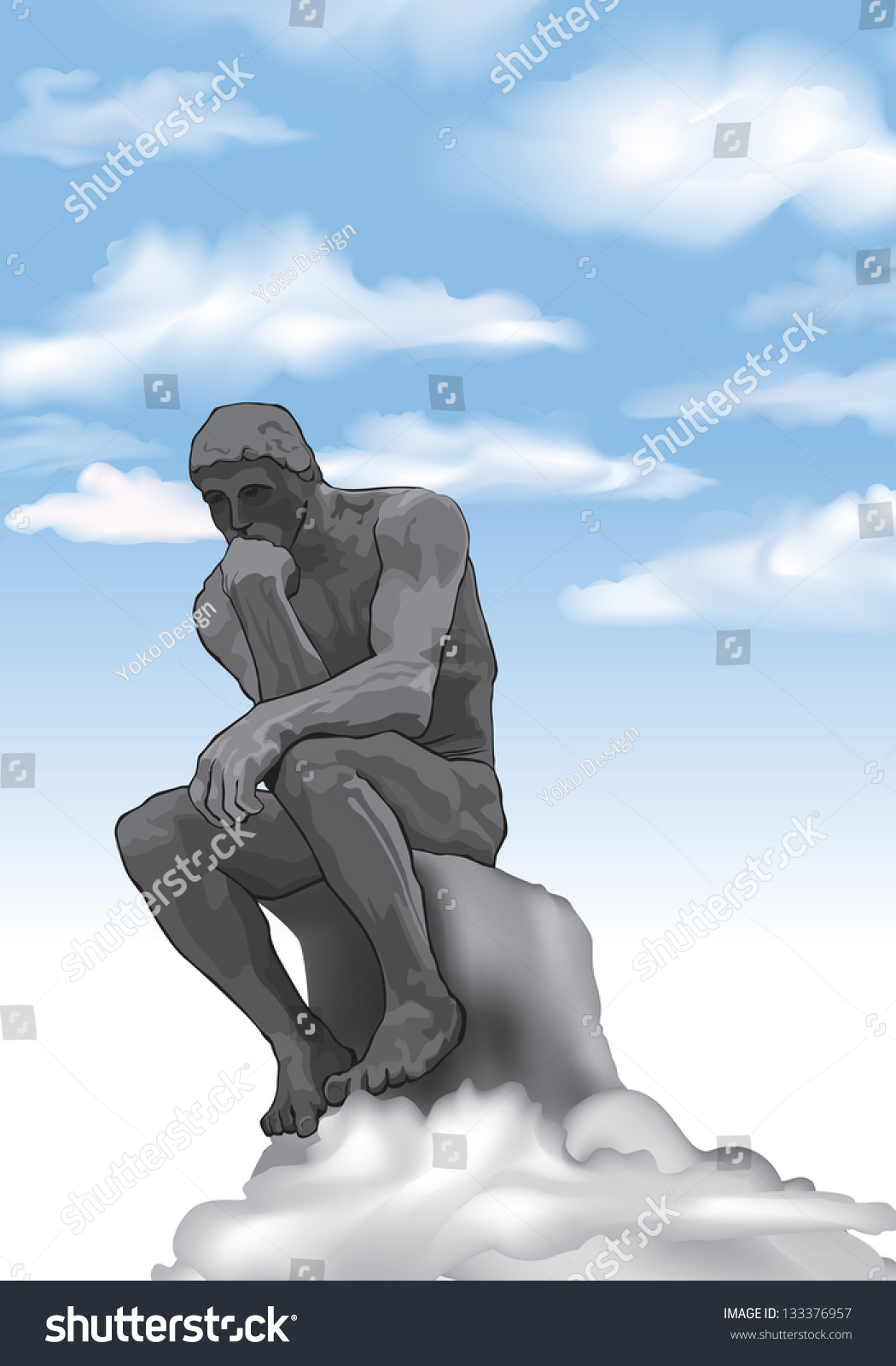 Thinker Man Concept Illustration. The Thinker Statue By The French
