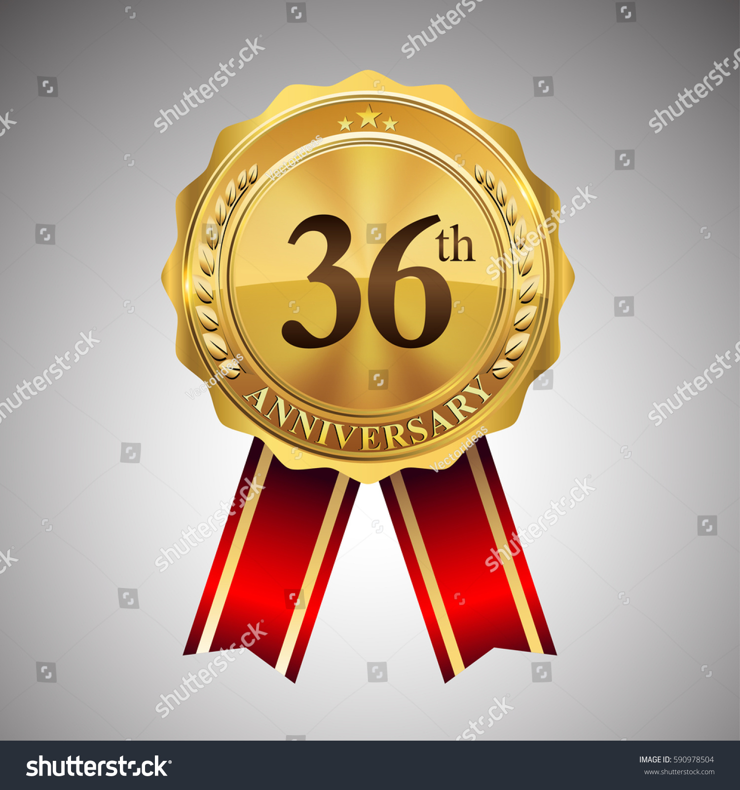 Thirty Six Years Anniversary Logotype Golden Stock Vector Royalty Free