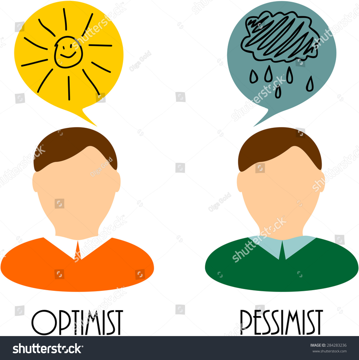 Thoughts Of An Optimist And Pessimist Stock Vector Illustration ...