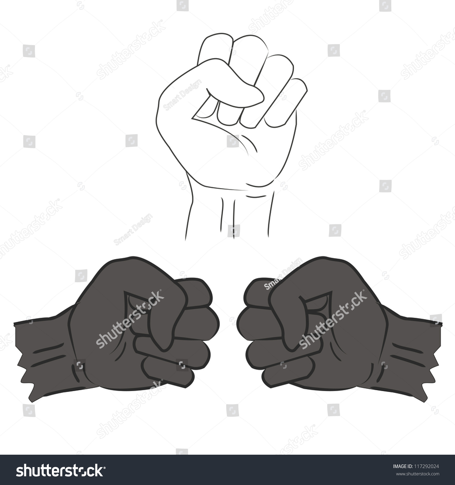 Three Clenched Fist Hand Vector Illustration Victory Revolt Concept Revolution Solidarity 