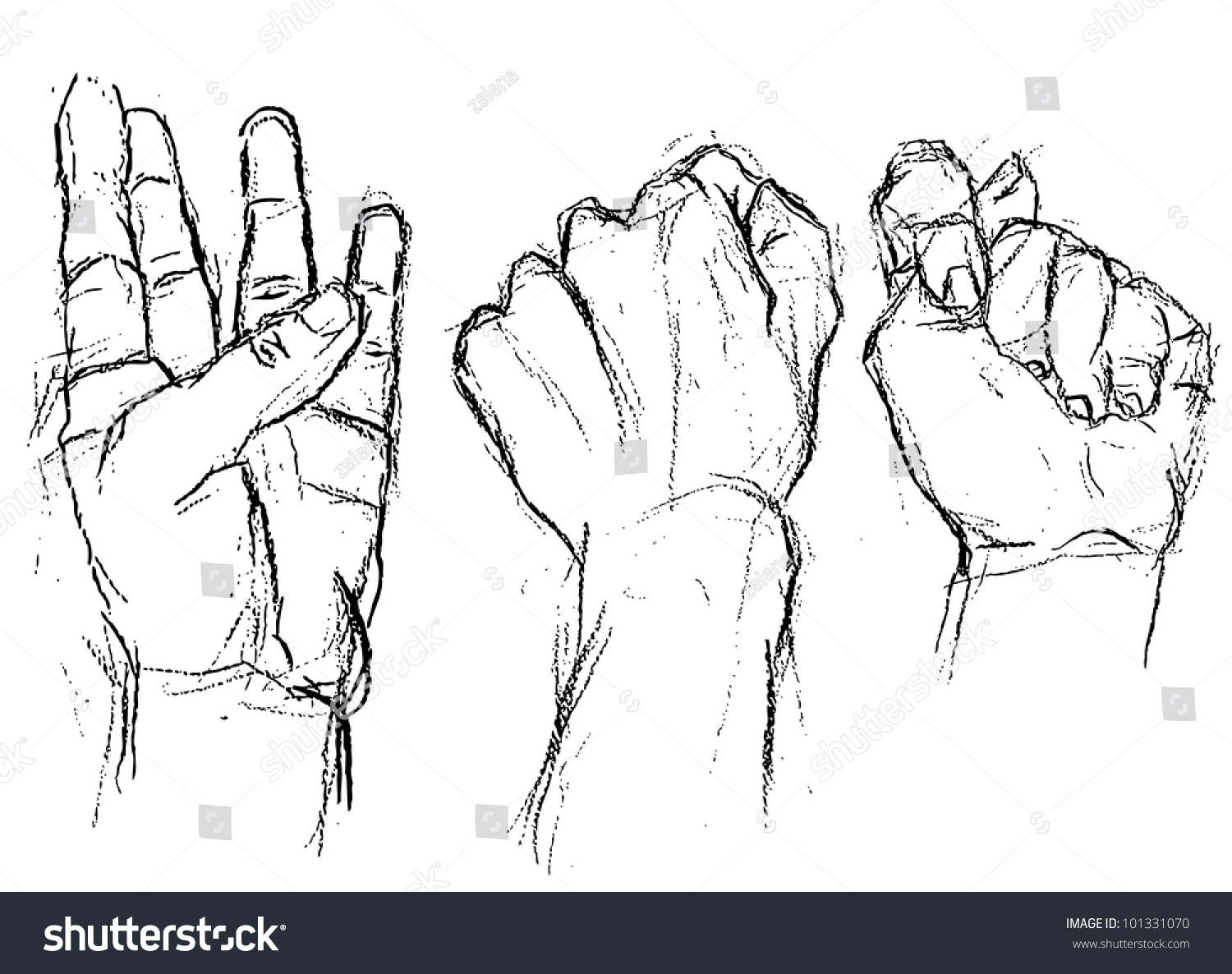 drawing hands in different positions