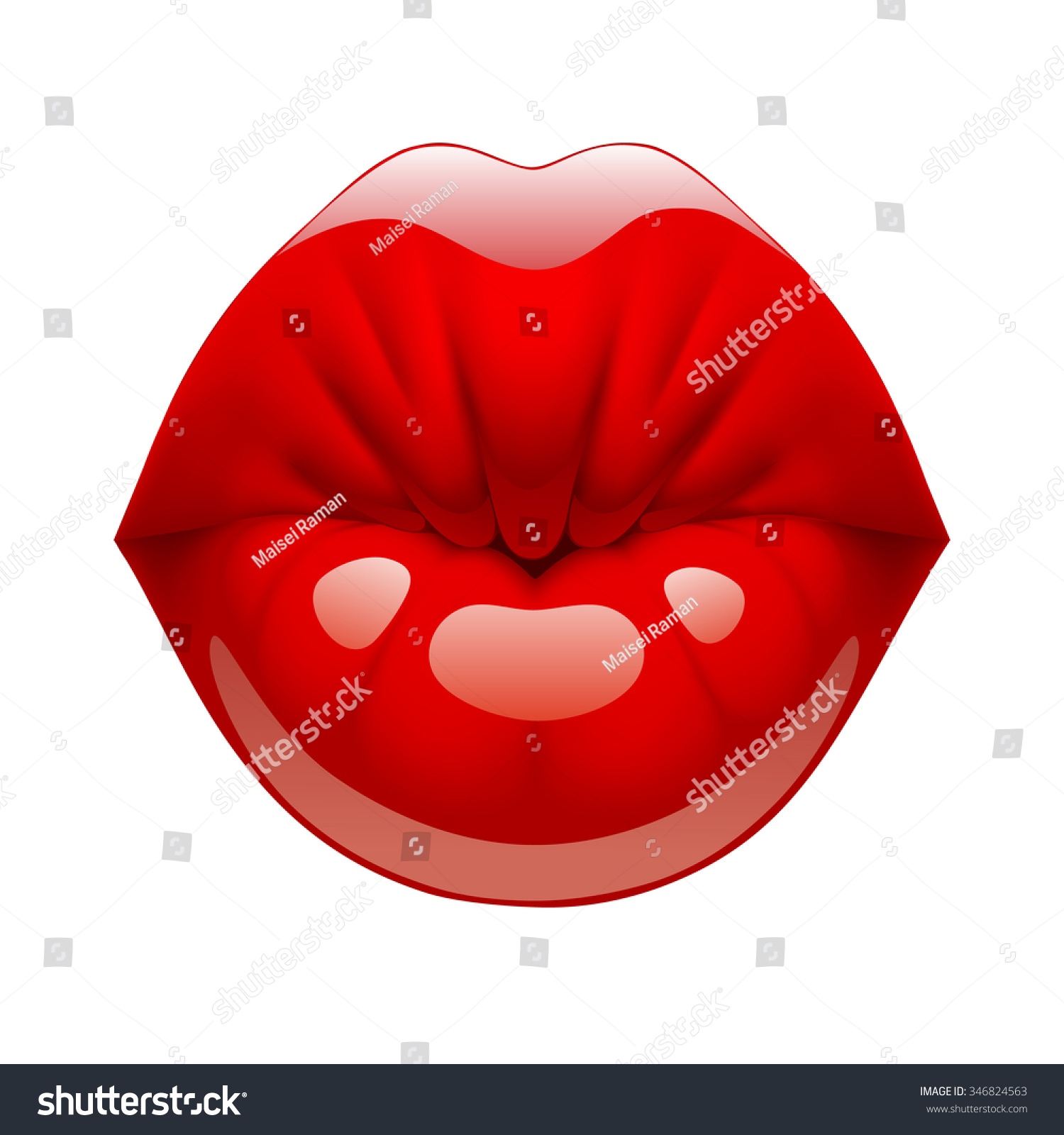 Three Dimensional Female Glossy Kissing Red Lips Lips Of Woman In Kiss