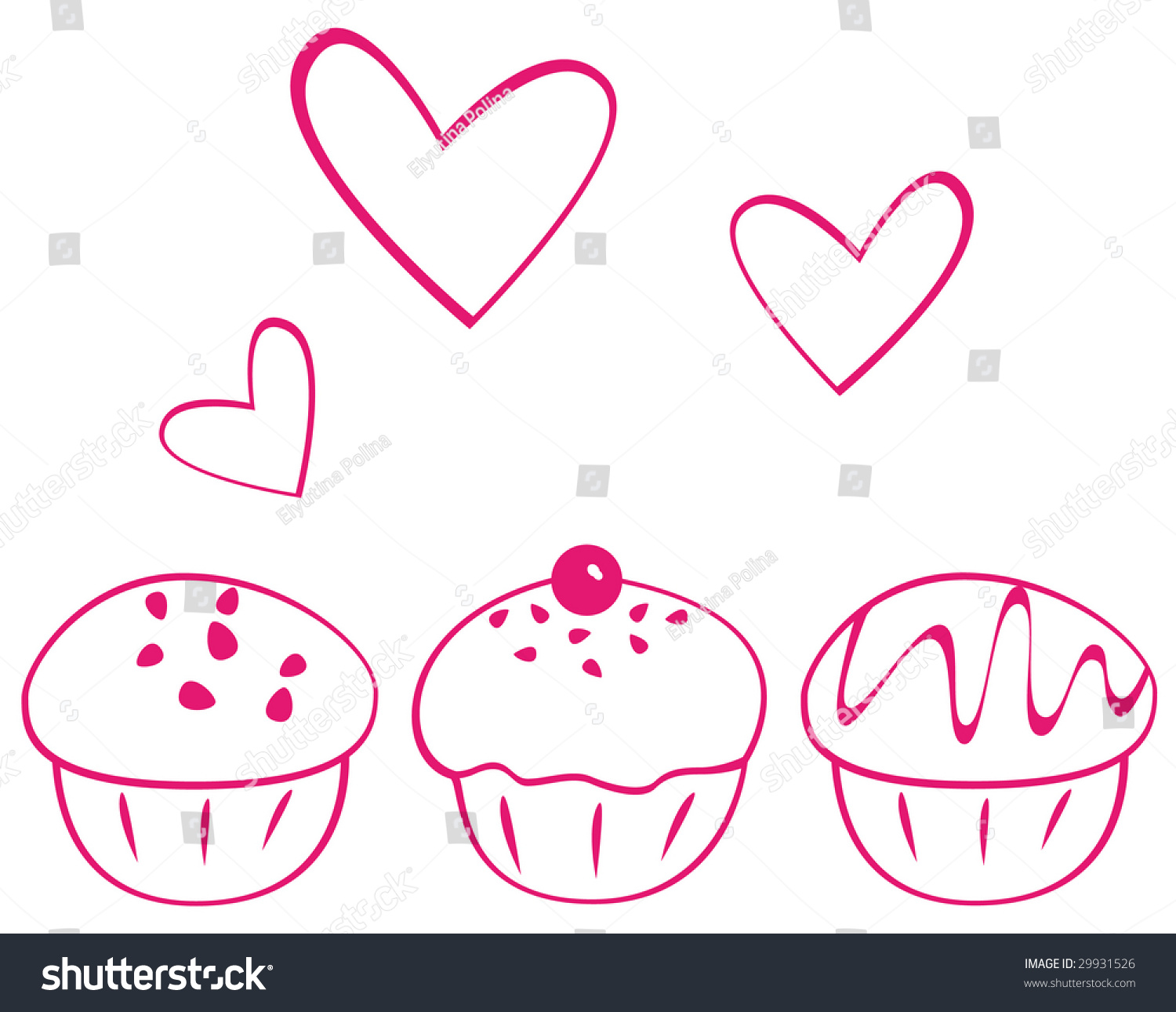 Three Fruitcakes Drawn By Pink Contour Stock Vector 29931526 - Shutterstock
