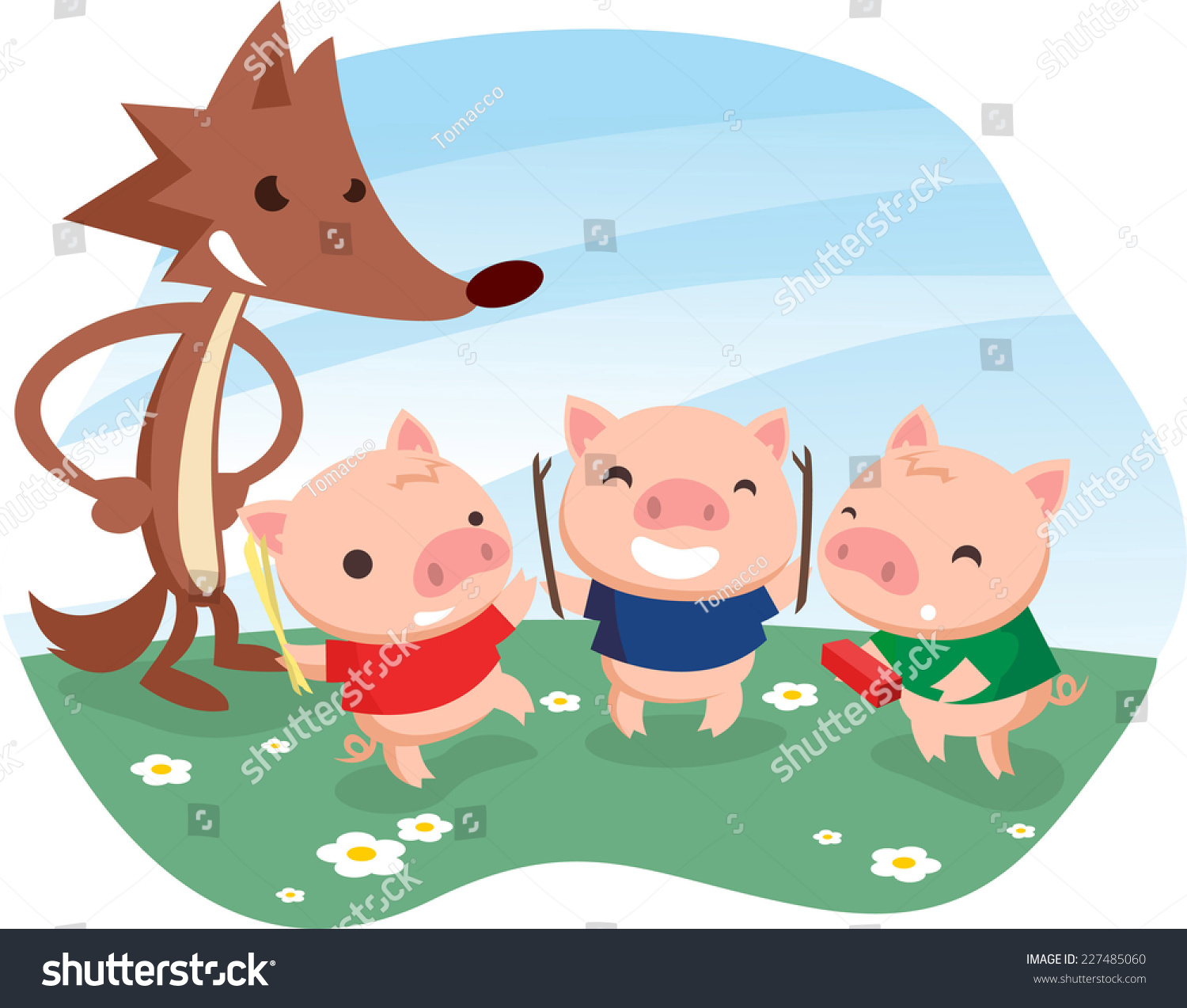 Three Little Pigs Fable Cartoon Wolf Stock Vector 227485060 Shutterstock