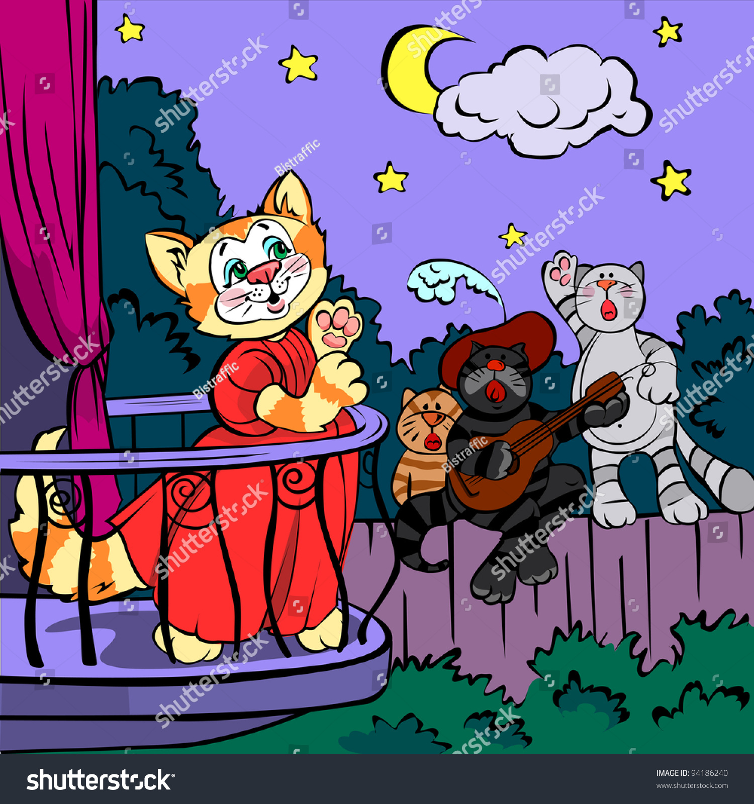 Three Singing Cats, Vector Drawing; On Background - 94186240 : Shutterstock