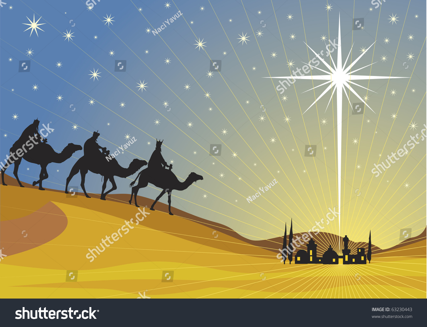 Three Wise Men Shining Star Bethlehem Stock Vector Royalty Free