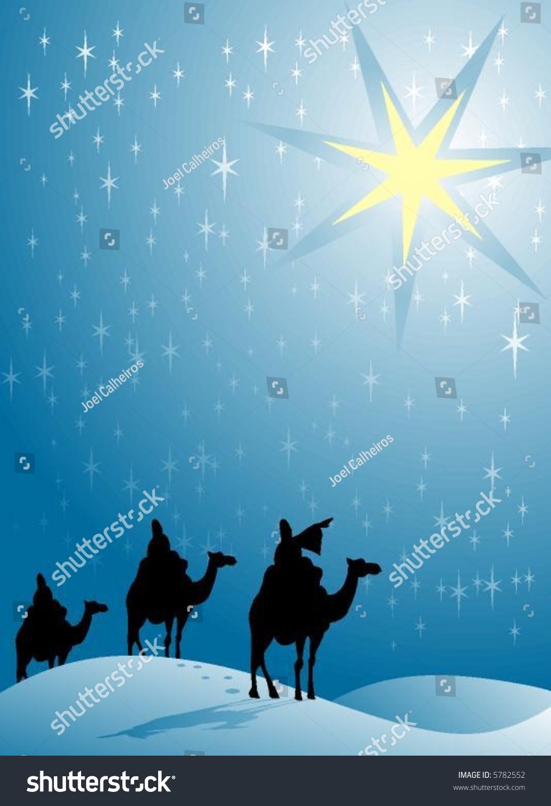 Three Wise Men Traveling To Bethlehem Following The Star Stock Vector