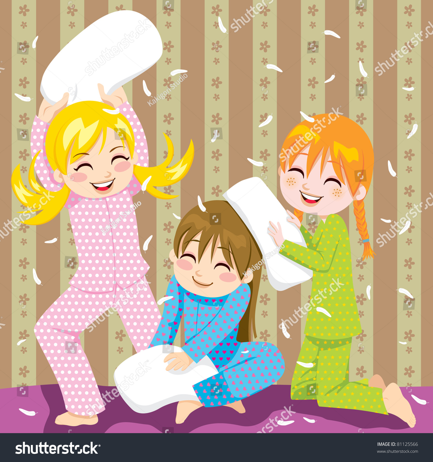 Three Young Girls Having Fun Doing Stock Vector 81125566 - Shutterstock