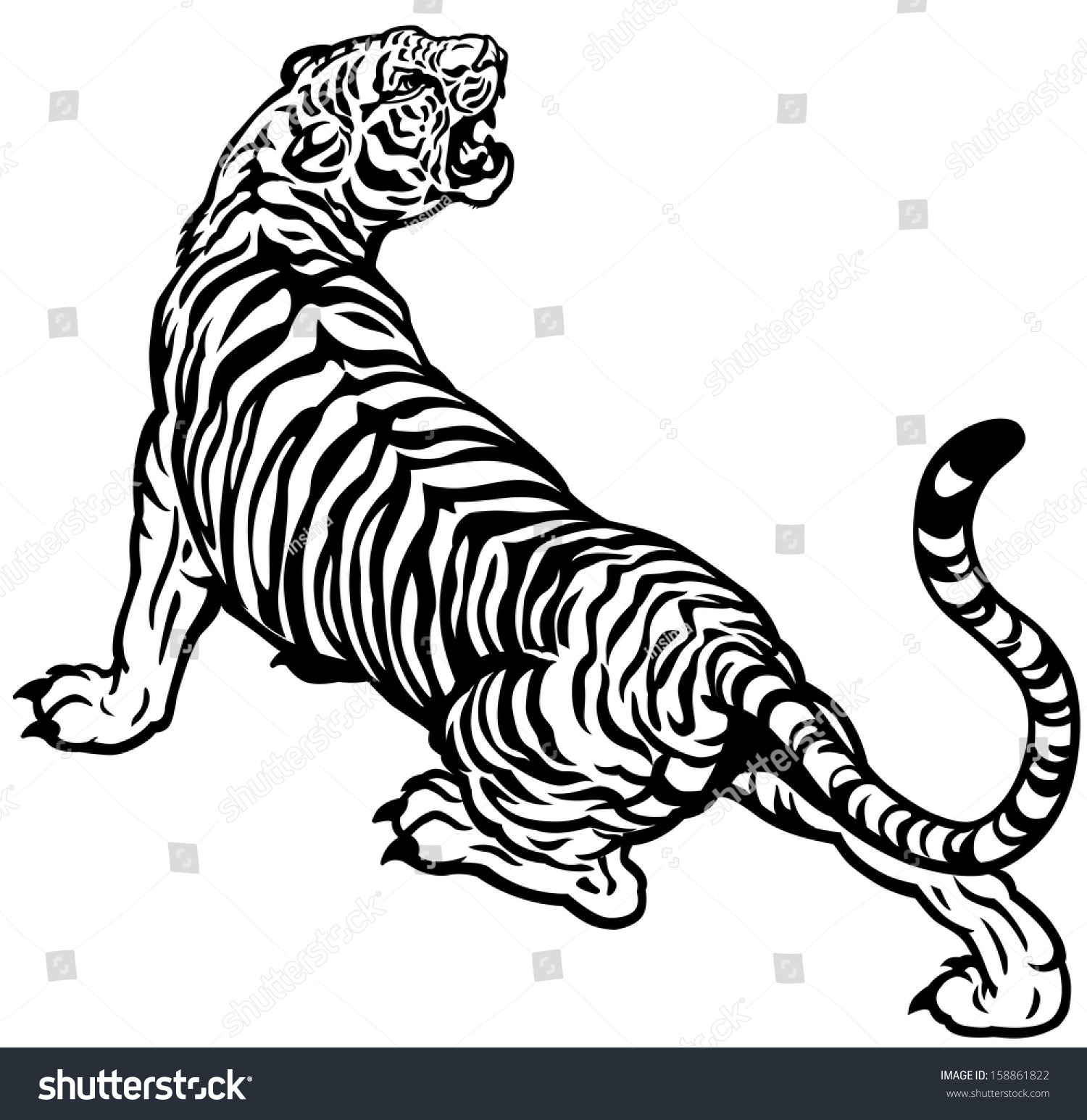 Tiger Black White Vector Illustration Stock Vector 158861822 - Shutterstock