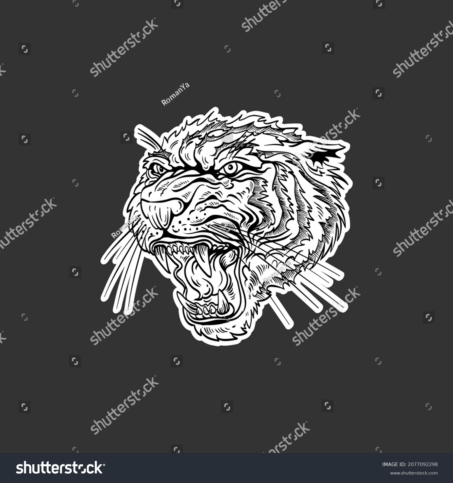 Tiger Head Hand Drawn Sketch Sticker Stock Vector Royalty Free