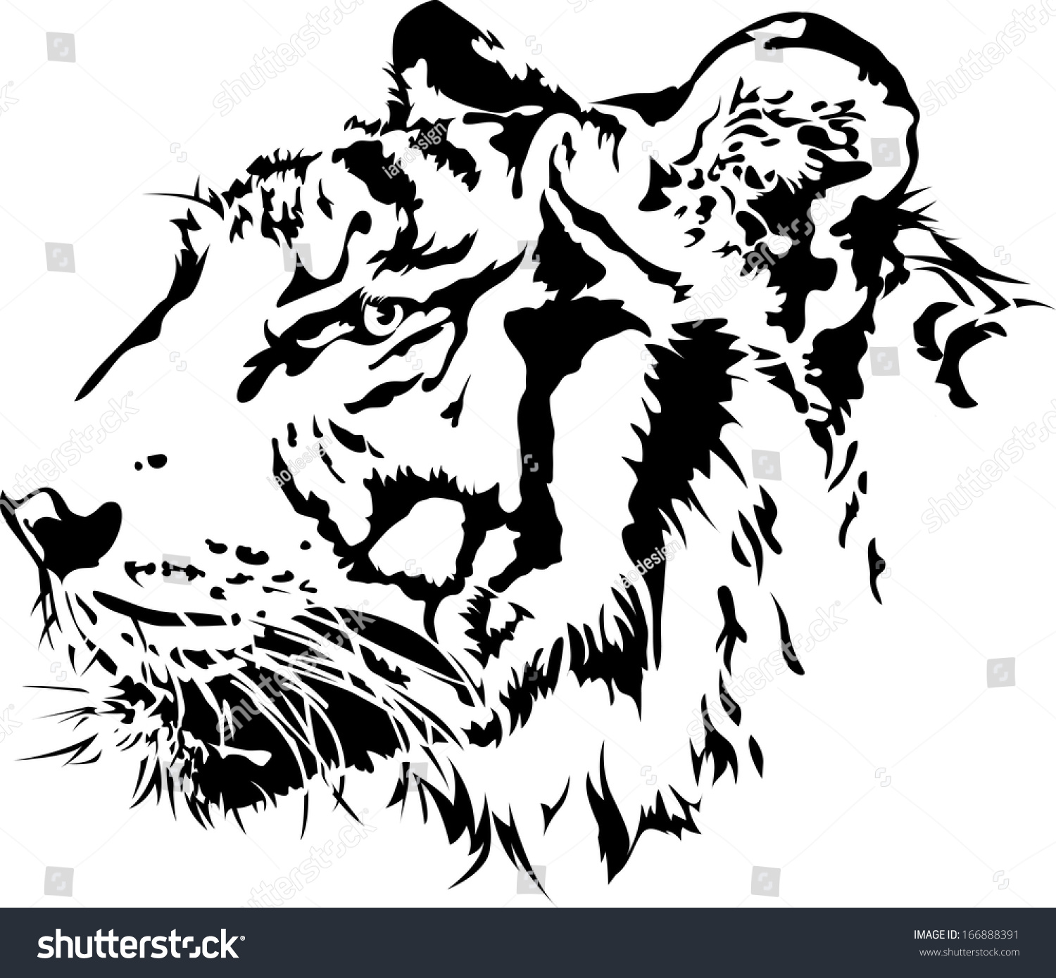 Tiger Head Silhouette, Illustration Vector Design. - 166888391 