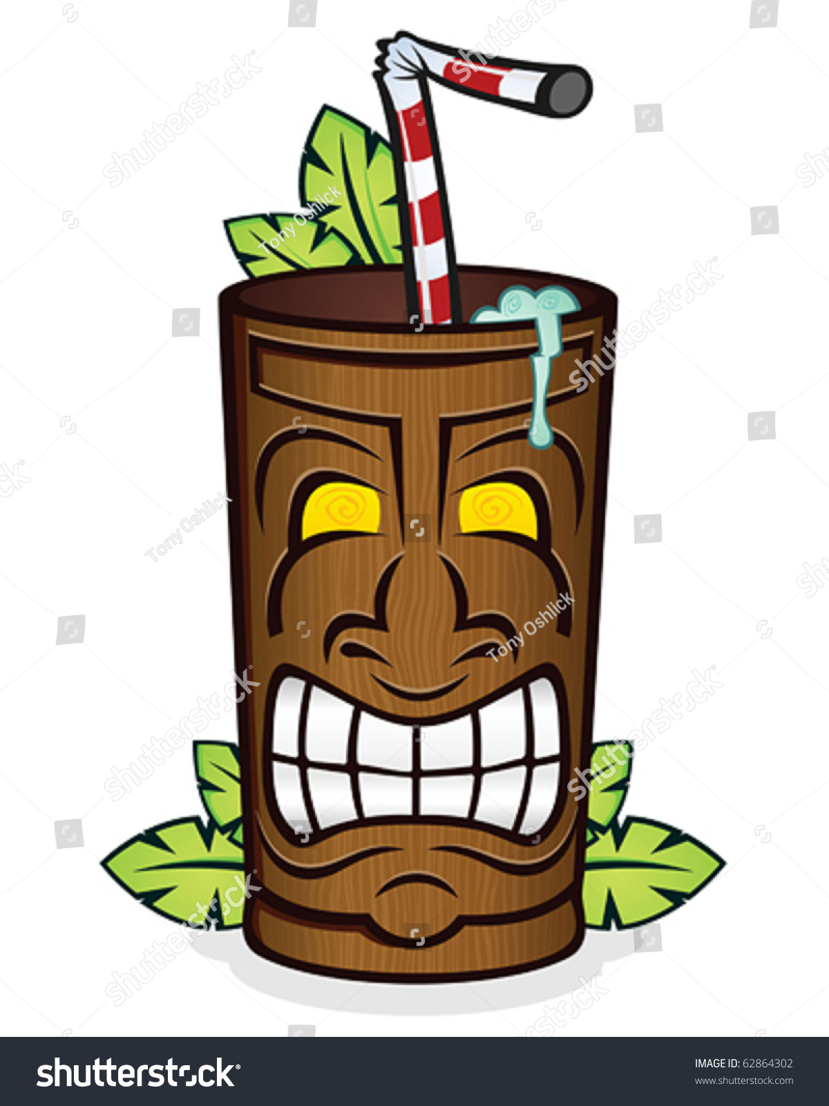 Tiki God Wooden Cup Cartoon Character Stock Vector Illustration