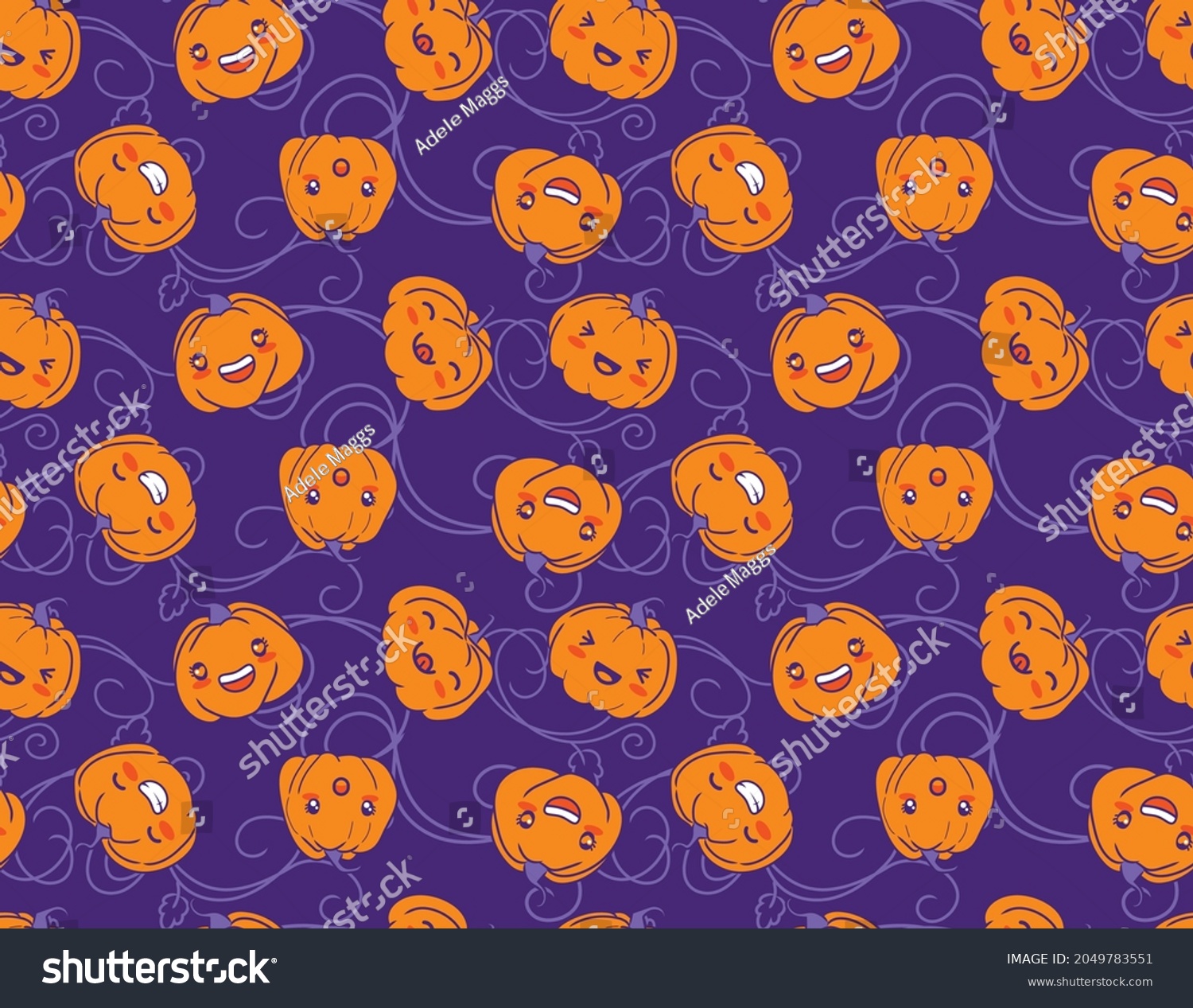 Tiled Seamless Cute Kawaii Halloween Character Stock Vector Royalty