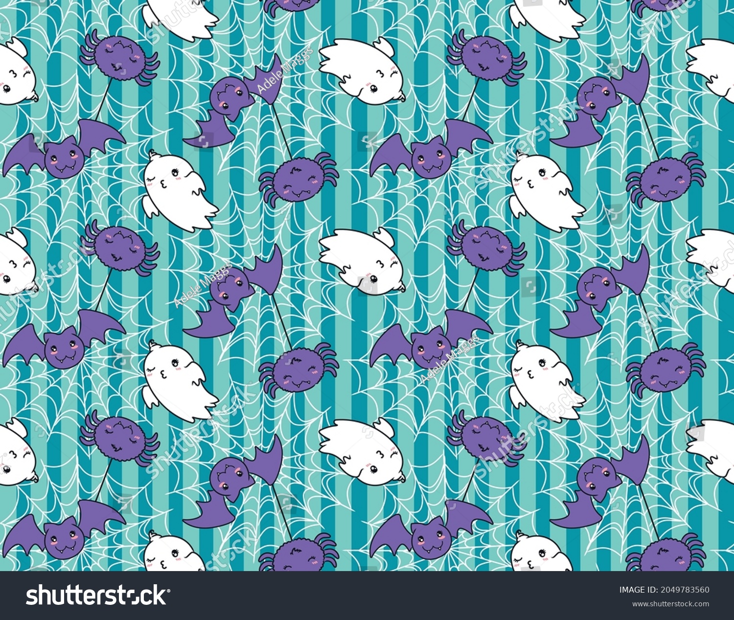 Tiled Seamless Cute Kawaii Halloween Character Stock Vector Royalty