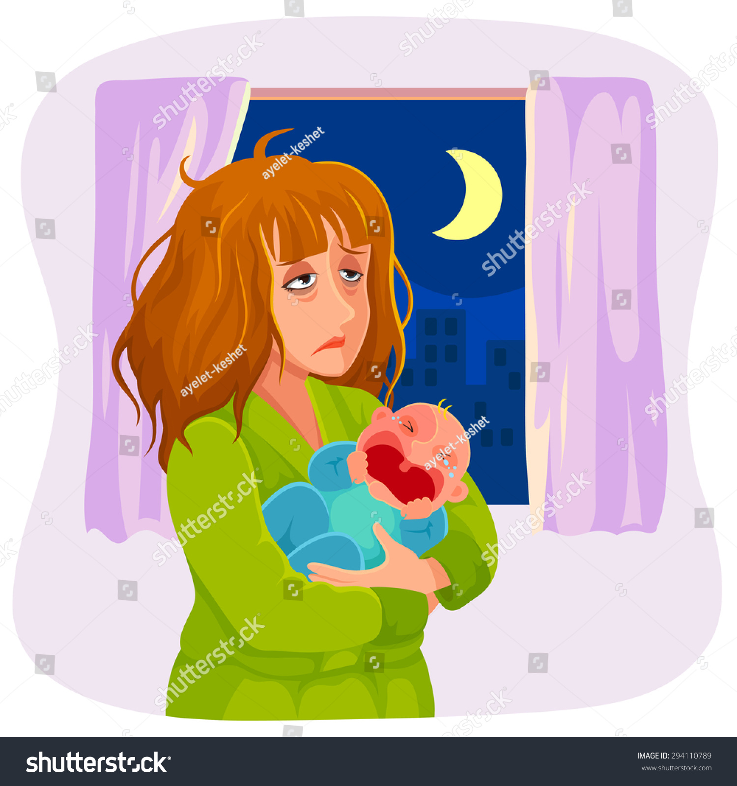 tired-mother-holding-crying-baby-night-stock-vector-294110789