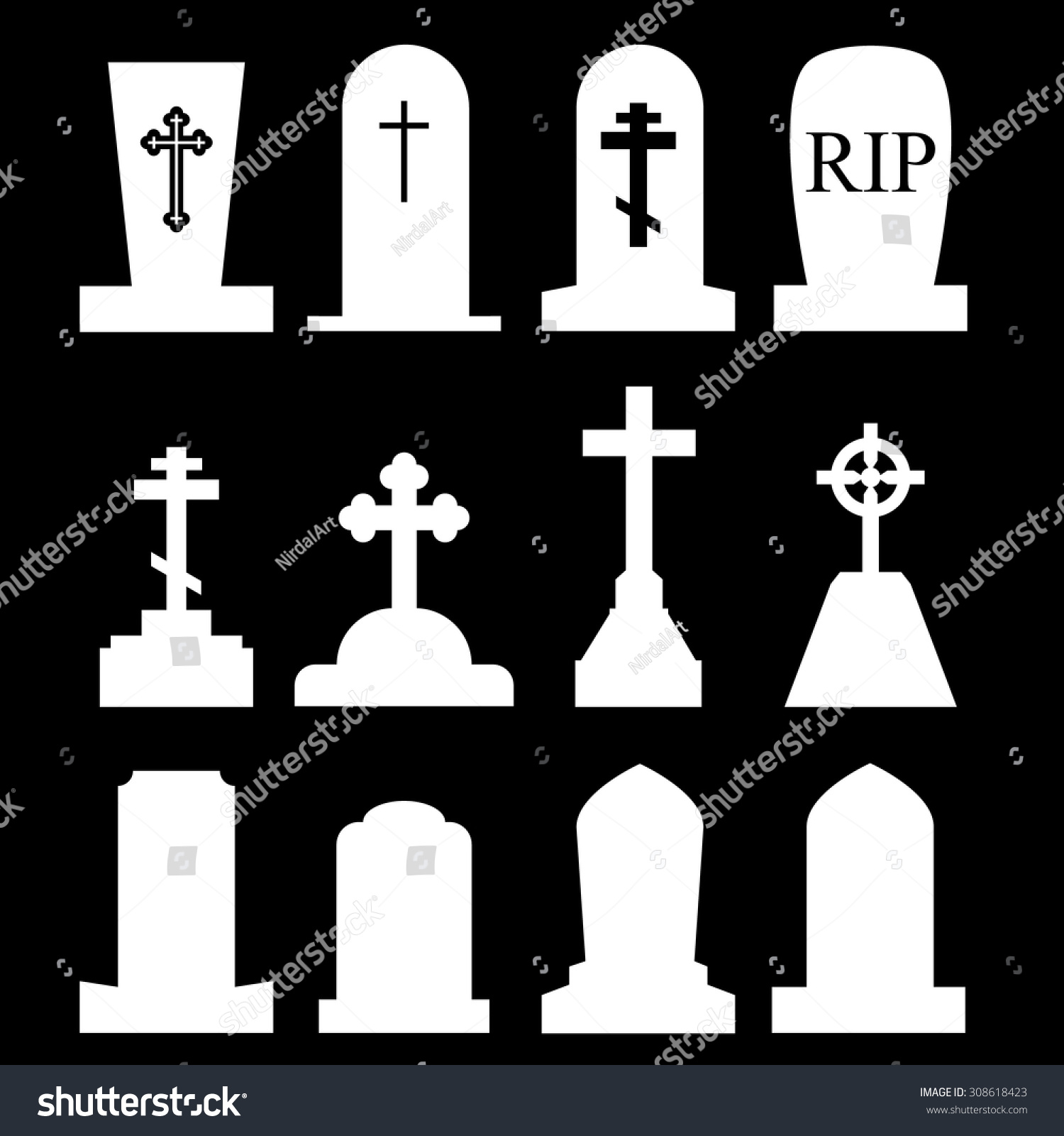 Tombstone, Grave Icon Set Stock Vector Illustration 308618423