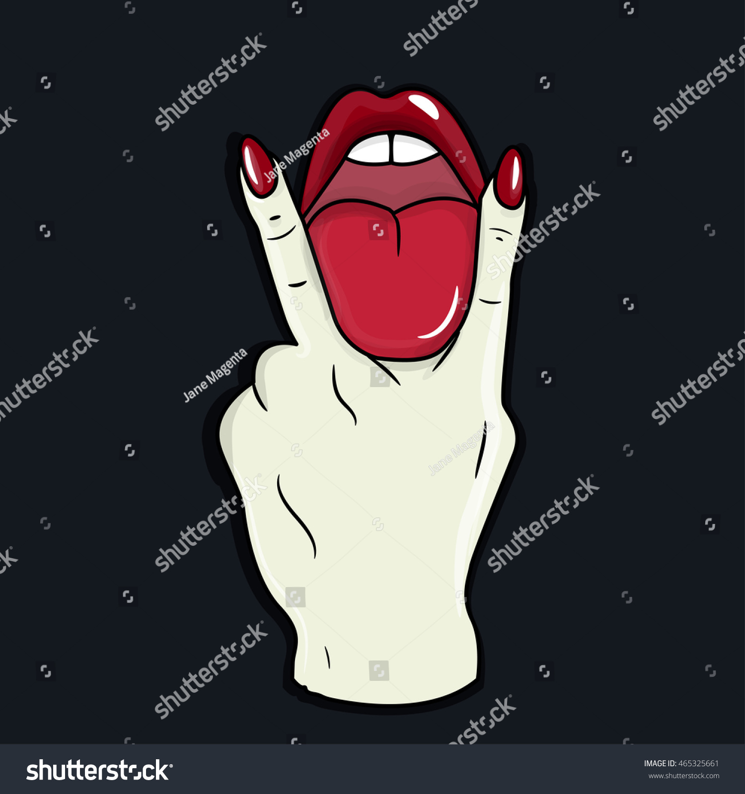 Tongue Between The Fingers/Sexy Illustration. 465325661 Shutterstock