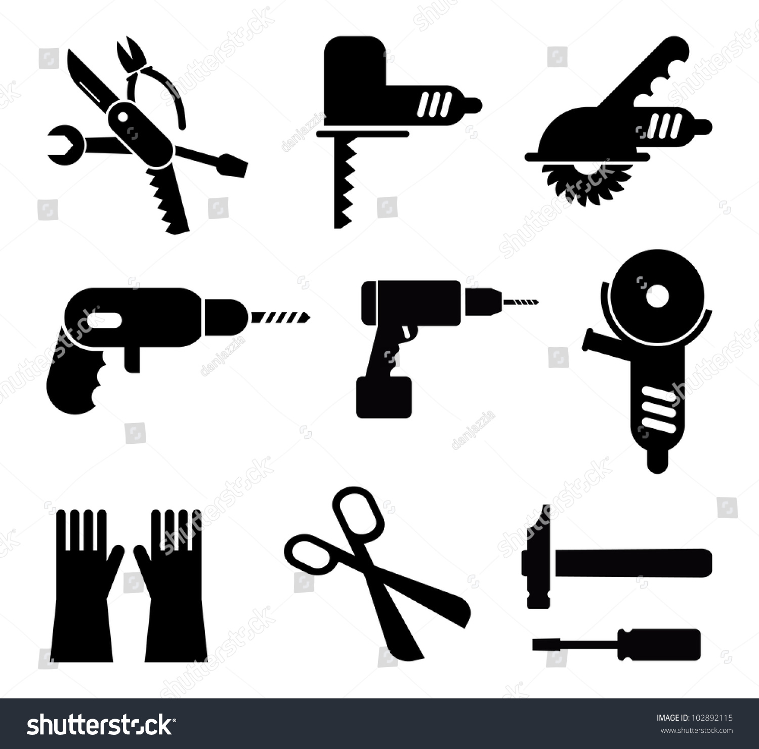 Tools And Equipment - Set Of Isolated Vector Pictograms. Black Icons On ...