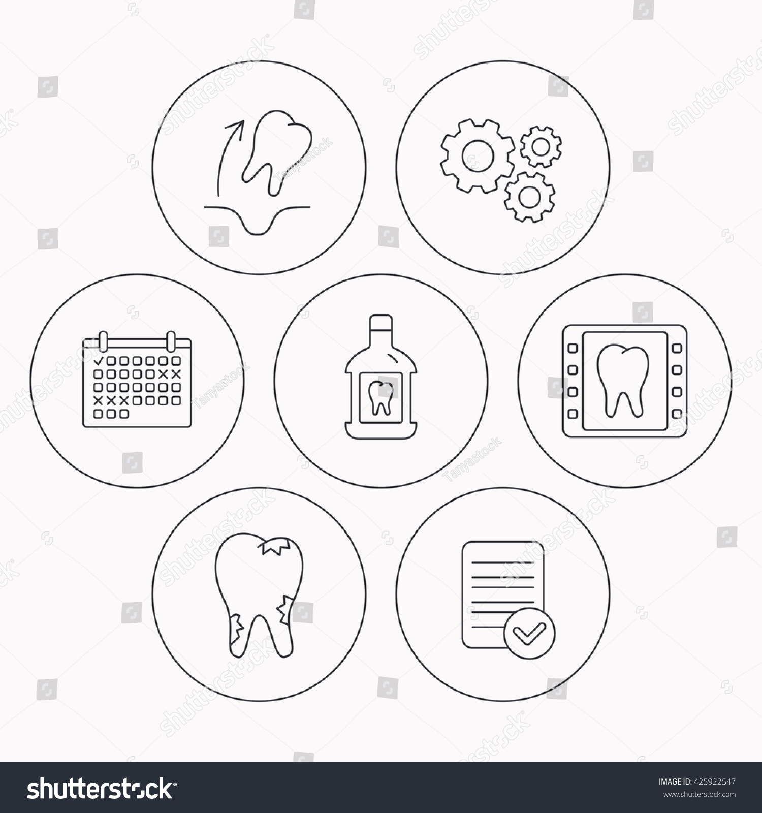 Tooth extraction caries and mouthwash icons Dental x-ray linear sign Check file calendar and cogwheel icons Vector Tooth extraction caries and mouthwash icons Dental x-ray linear sign Check file calendar and cogwheel icons Vector