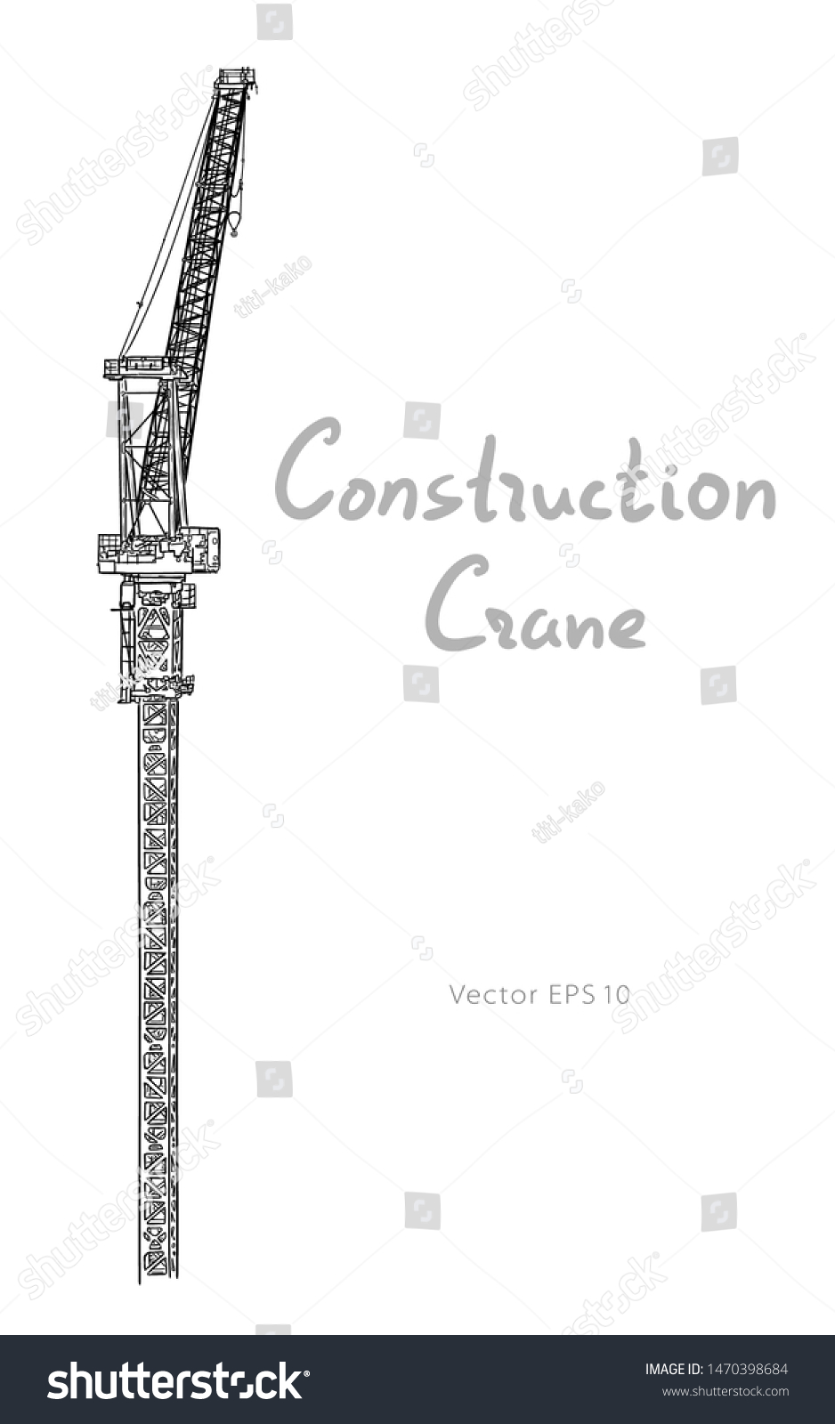 Tower Construction Crane Vector Line Art Stock Vector Royalty Free