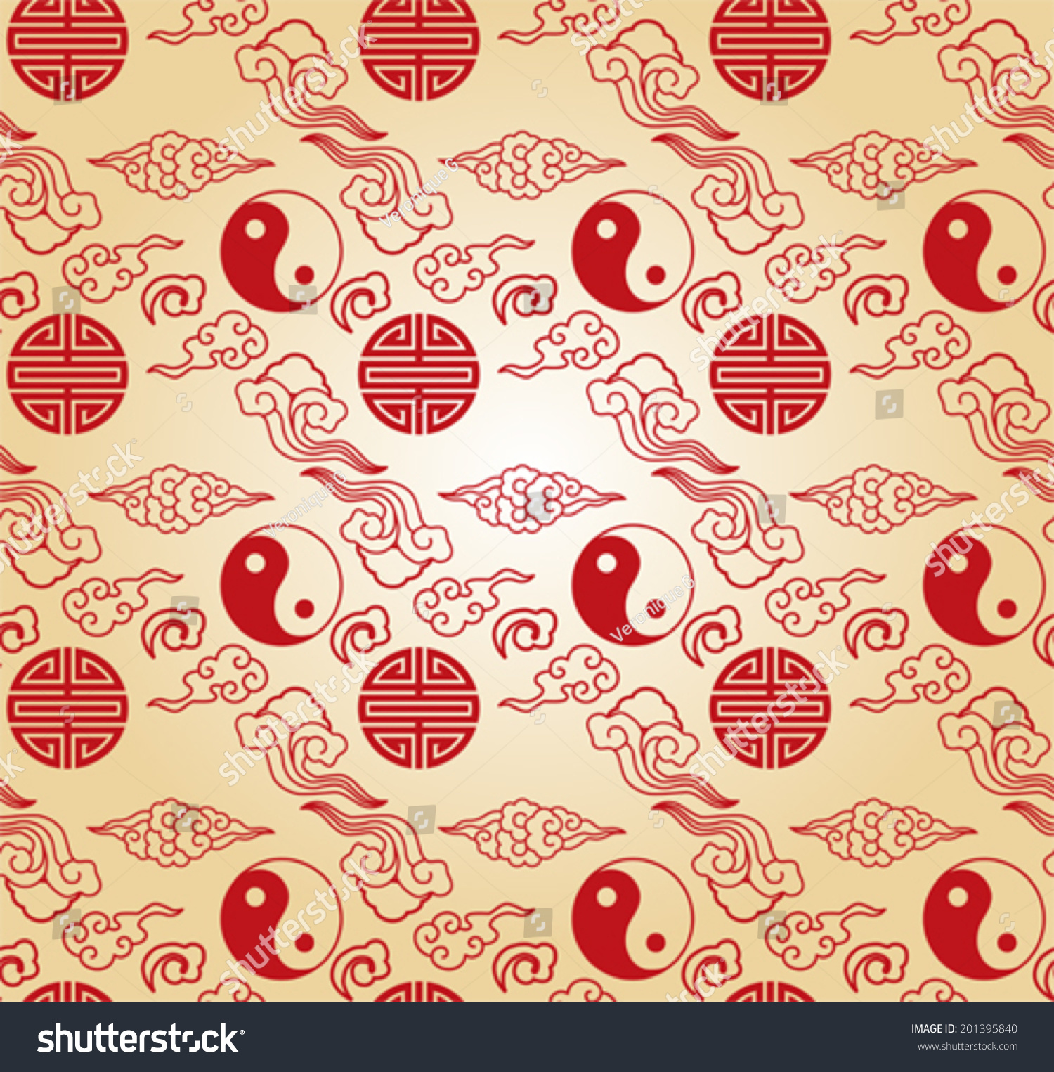 Traditional Chinese Elements Seamless Wallpaper With Clouds And Yin