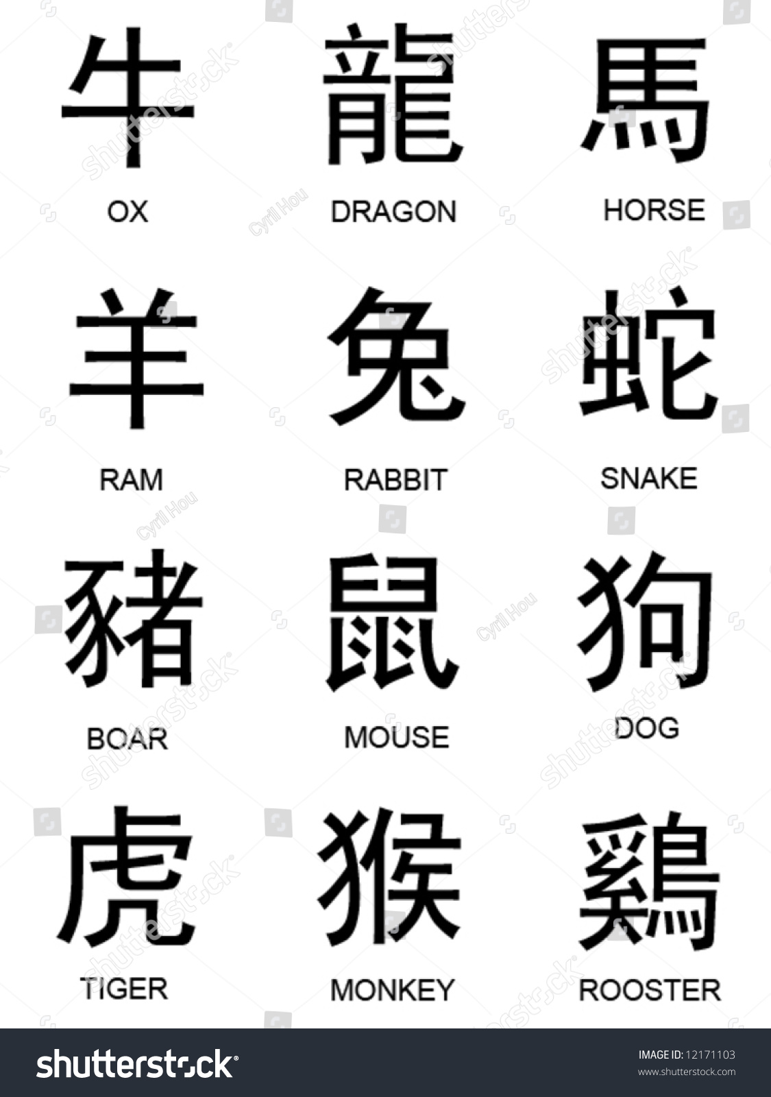 stock vector traditional chinese zodiac characters new year lunar 12171103