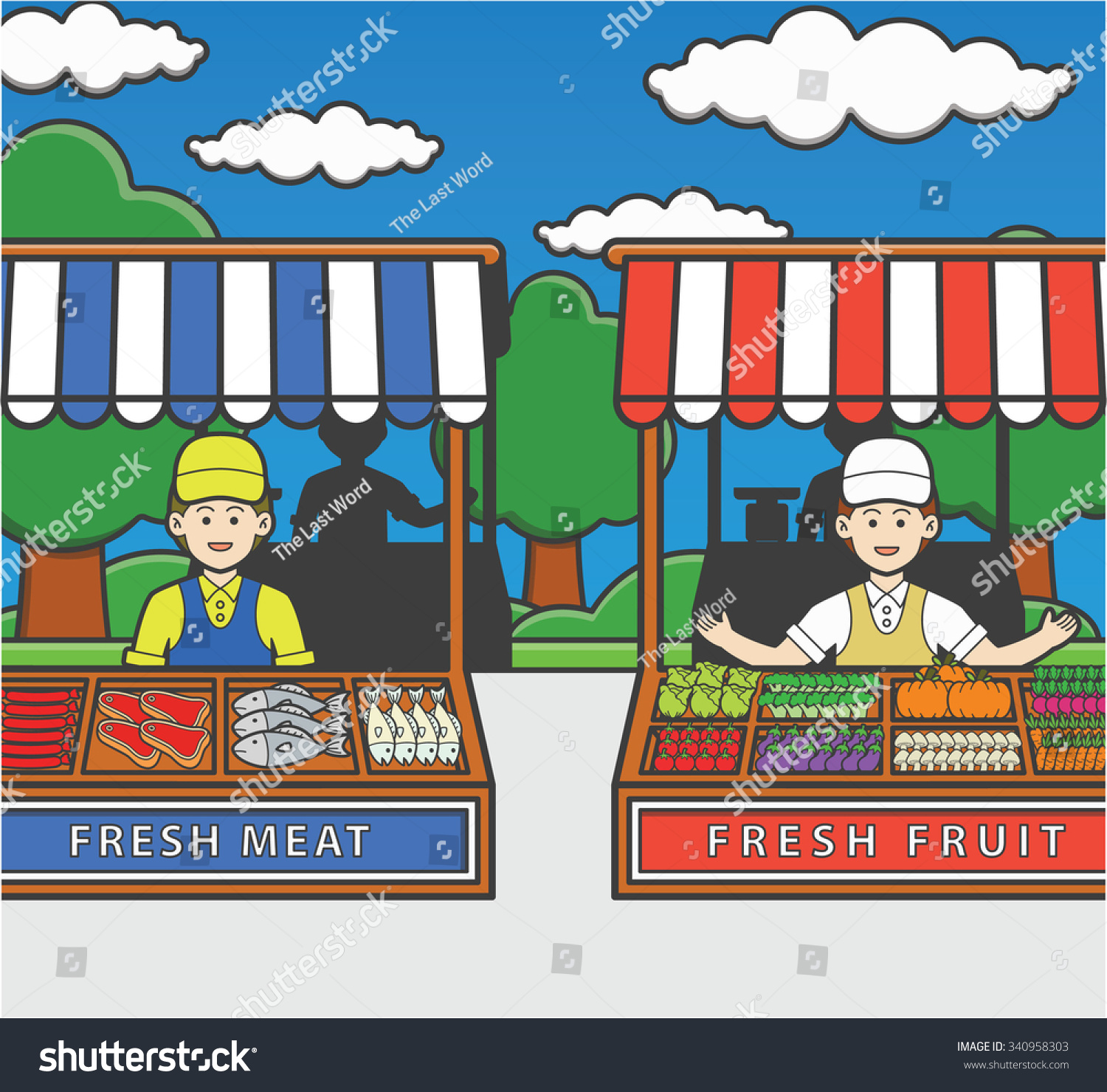 Traditional Market Doodle Illustration Cartoon Stock Vector 340958303