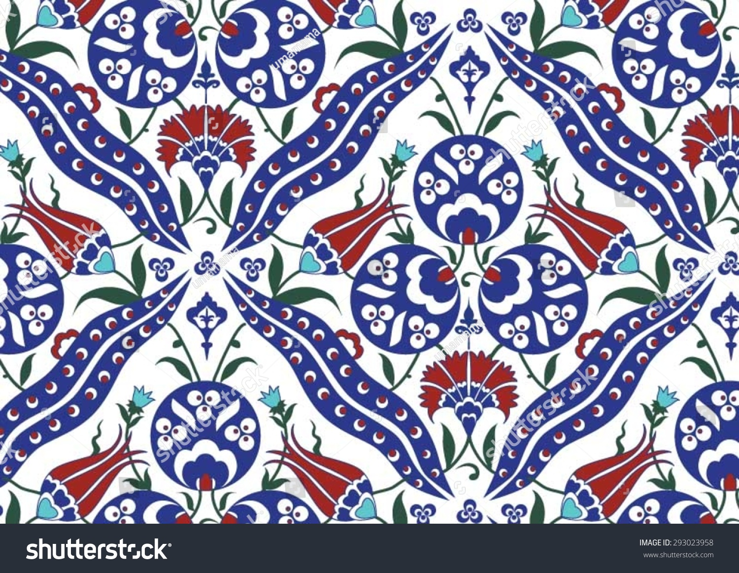 Traditional Turkish Ottoman Floral Pattern Stock Vector Illustration