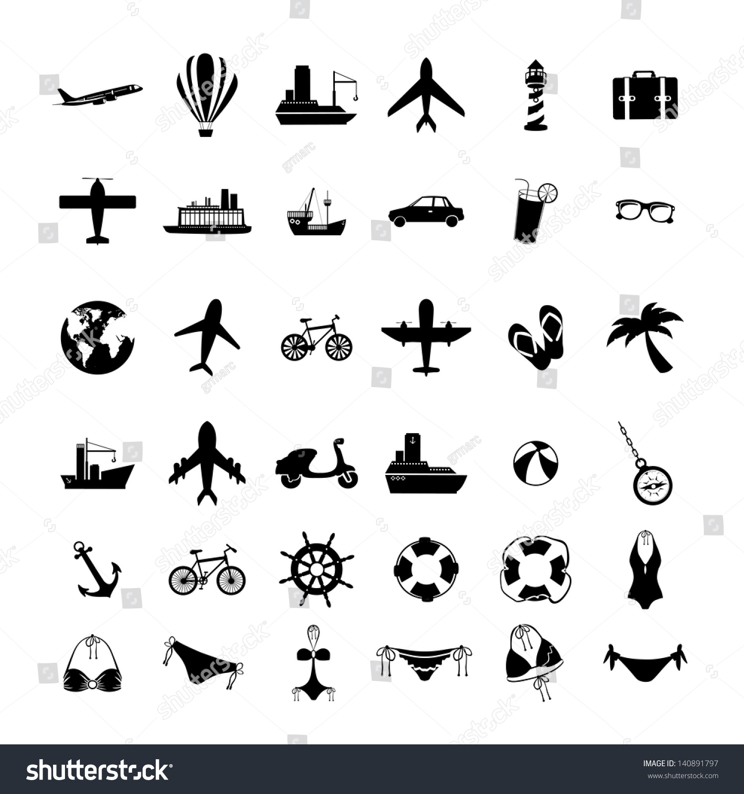 Travels Icons Monochrome Over White Background Vector Illustration 