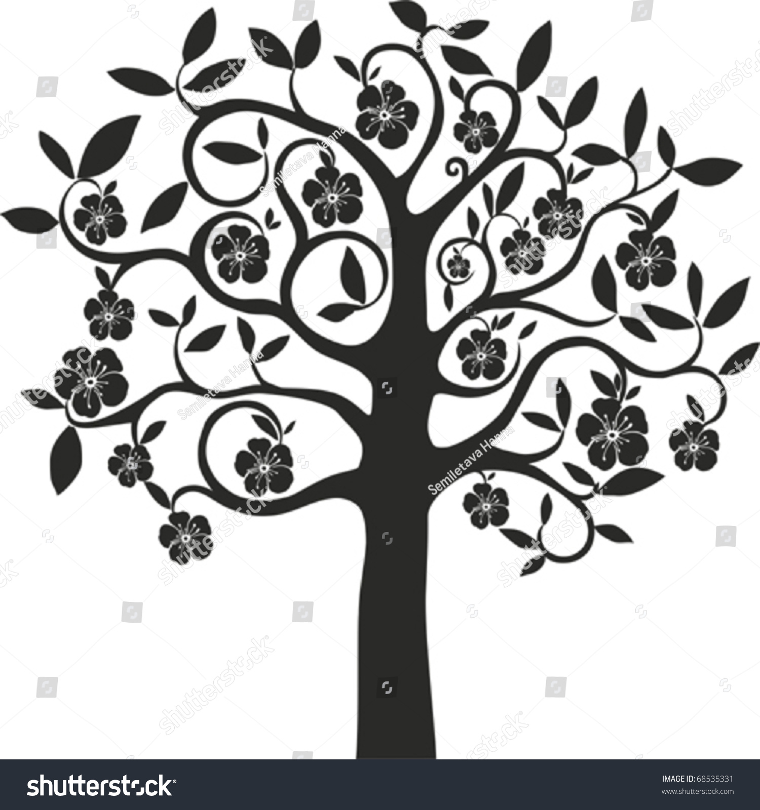 Tree With Flowers Stock Vector Illustration 68535331 : Shutterstock