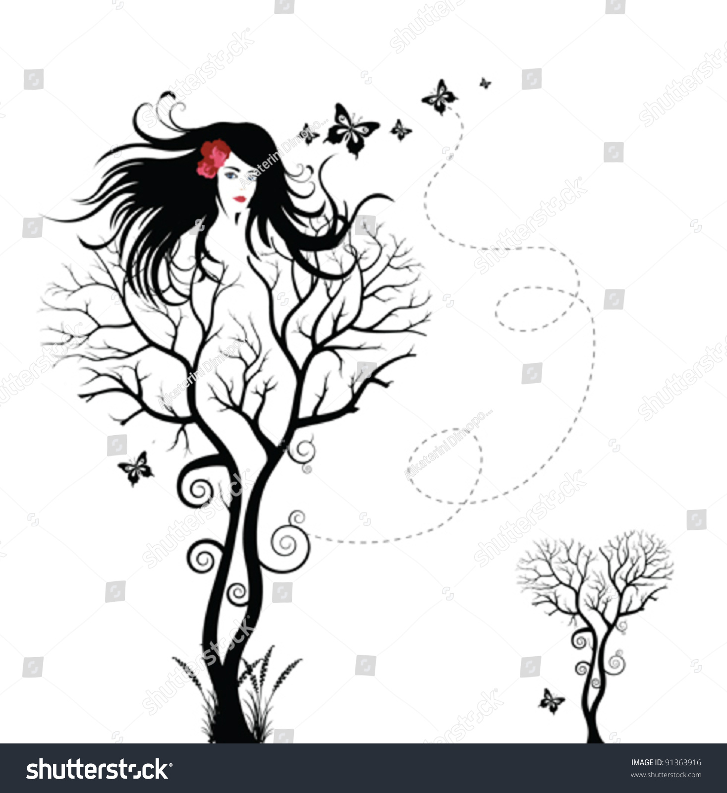 Tree Woman Stock Vector 91363916 : Shutterstock