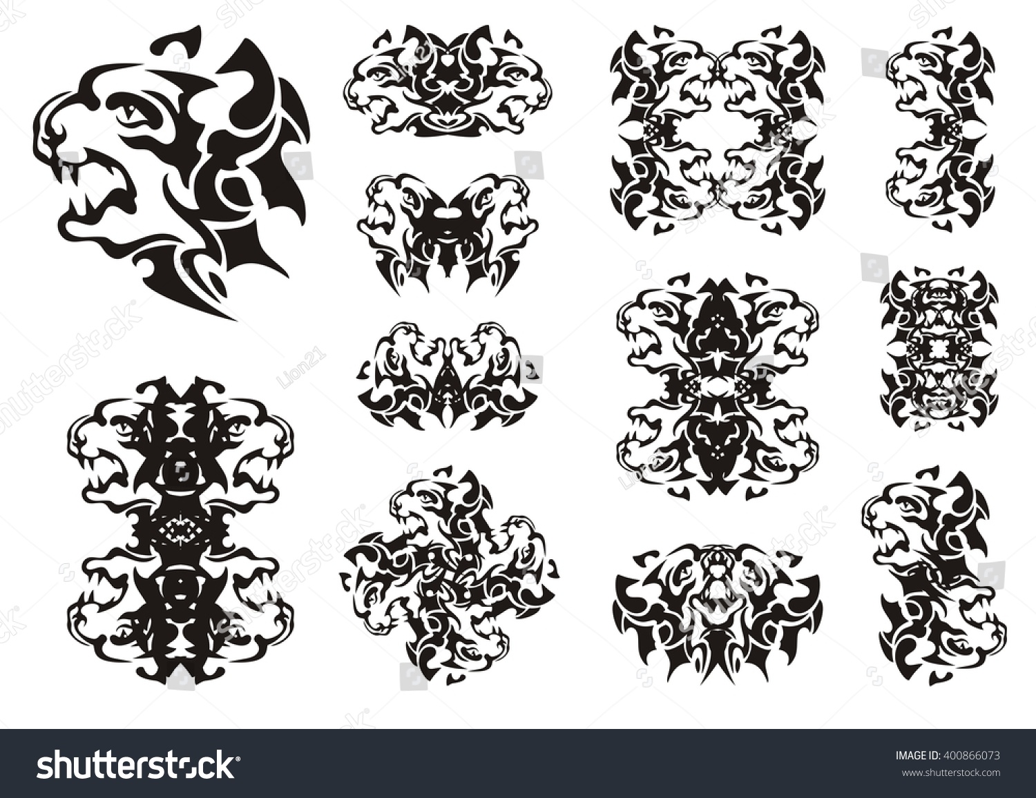 Tribal Aggressive Dog Symbols Twirled Symbols Stock Vector 400866073 