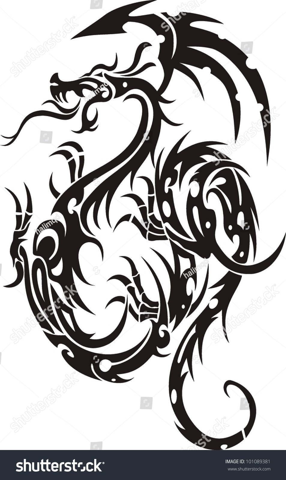 Tribal Tattoo Dragon Vector Illustration Stock Vector 101089381 ...