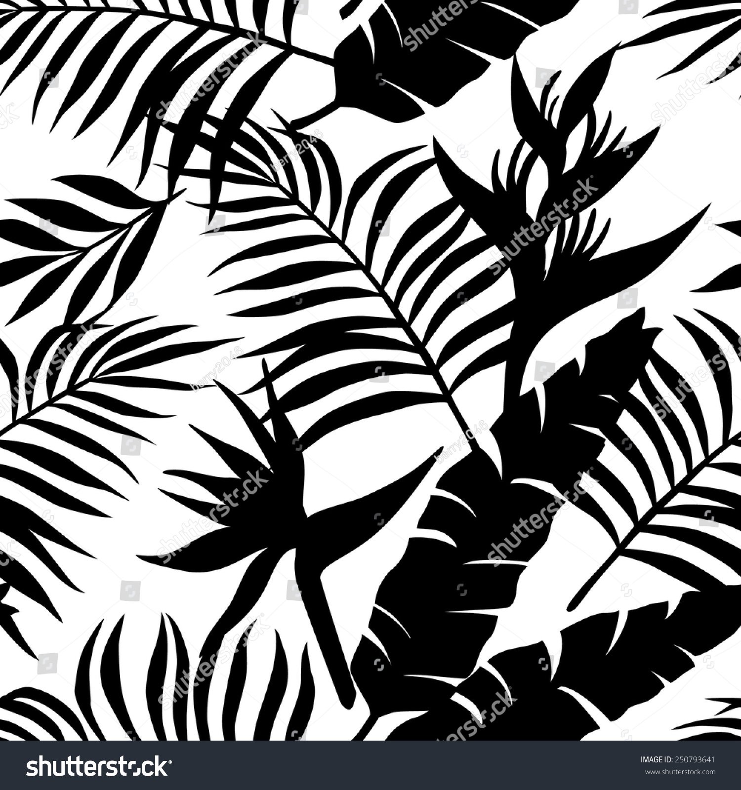 Tropical Black And White Seamless Background Stock Vector Illustration