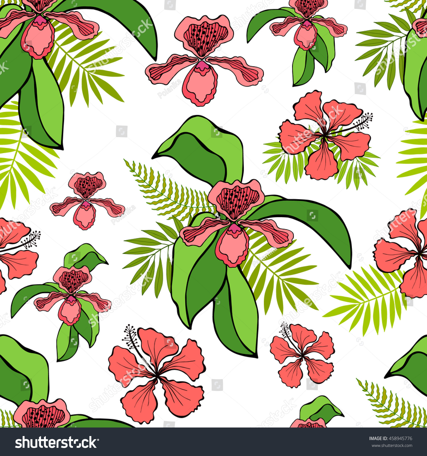 Tropical Flowers Seamless Pattern Pink Orchids Stock Vector Royalty