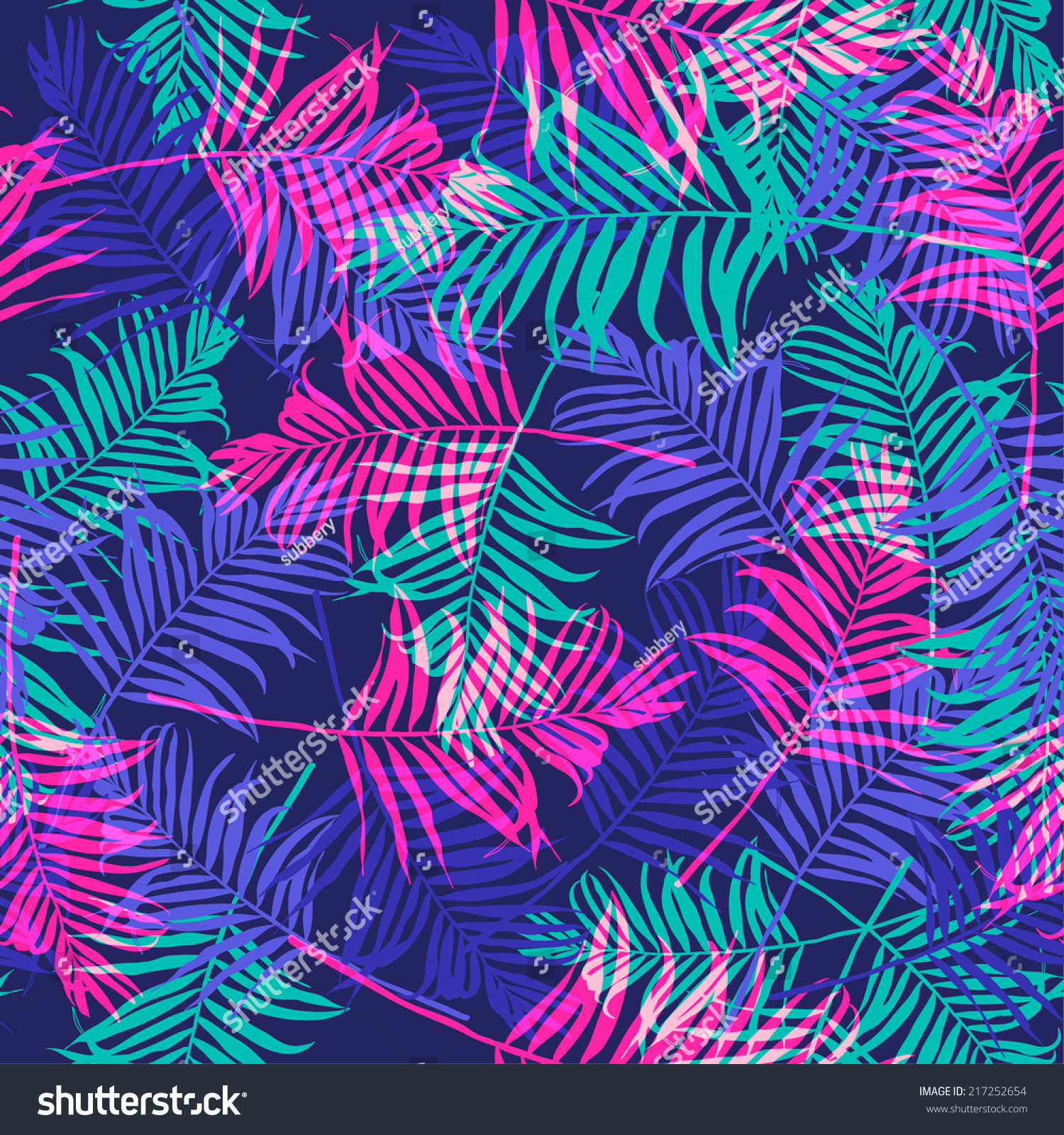 Tropical Palm Leaf Pattern Neon Colored Stock Vector 217252654
