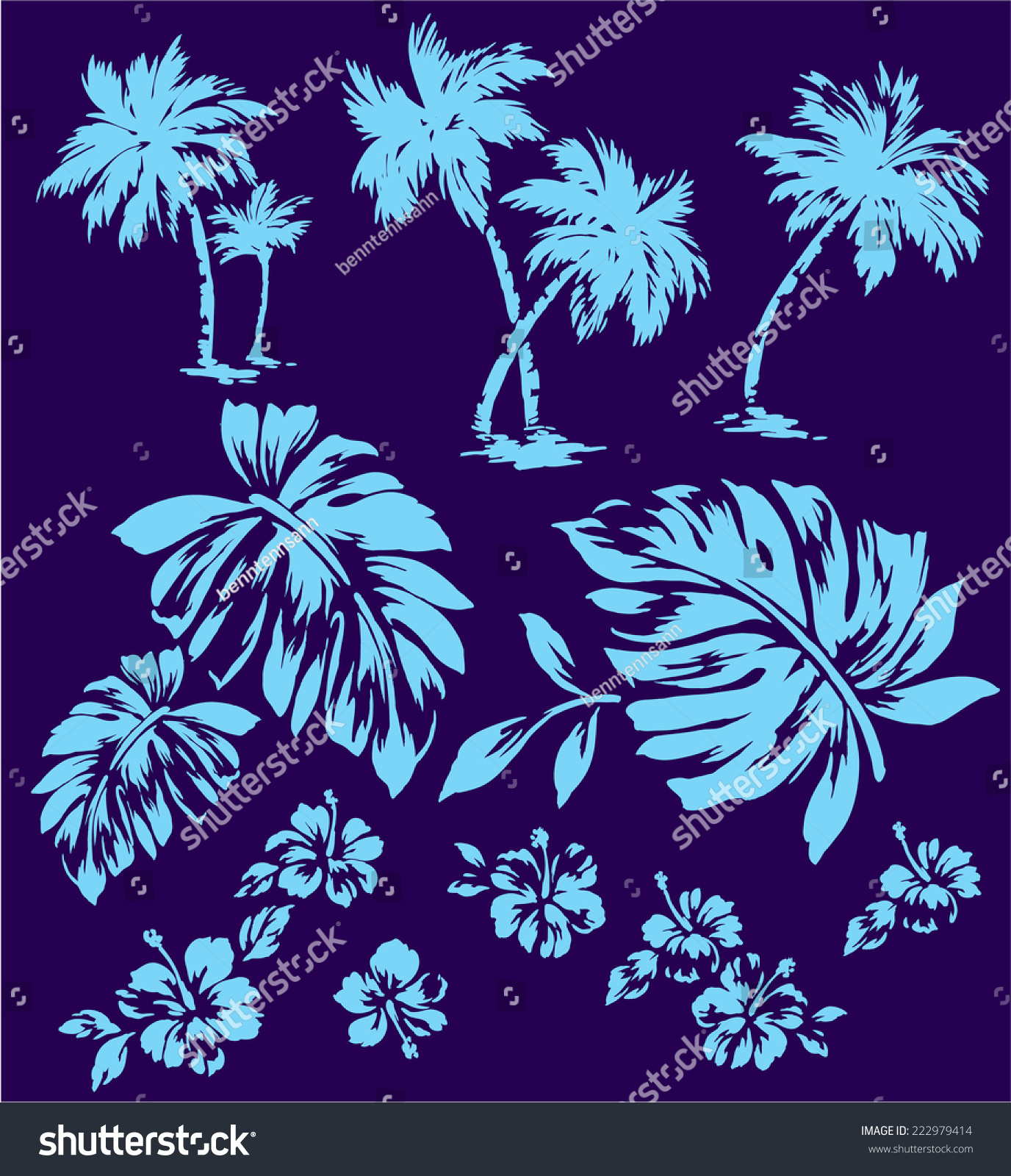 Tropical Plant And Flower Ilustración vectorial en stock 222979414