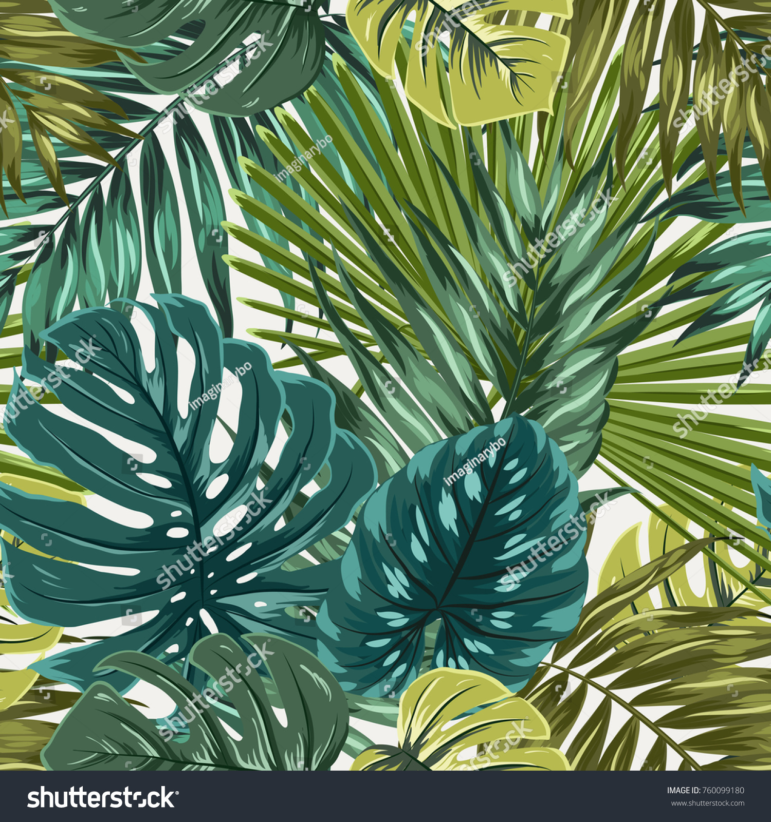 Tropical Rainforest Palm Monstera Leaves Camouflage Stock Vector