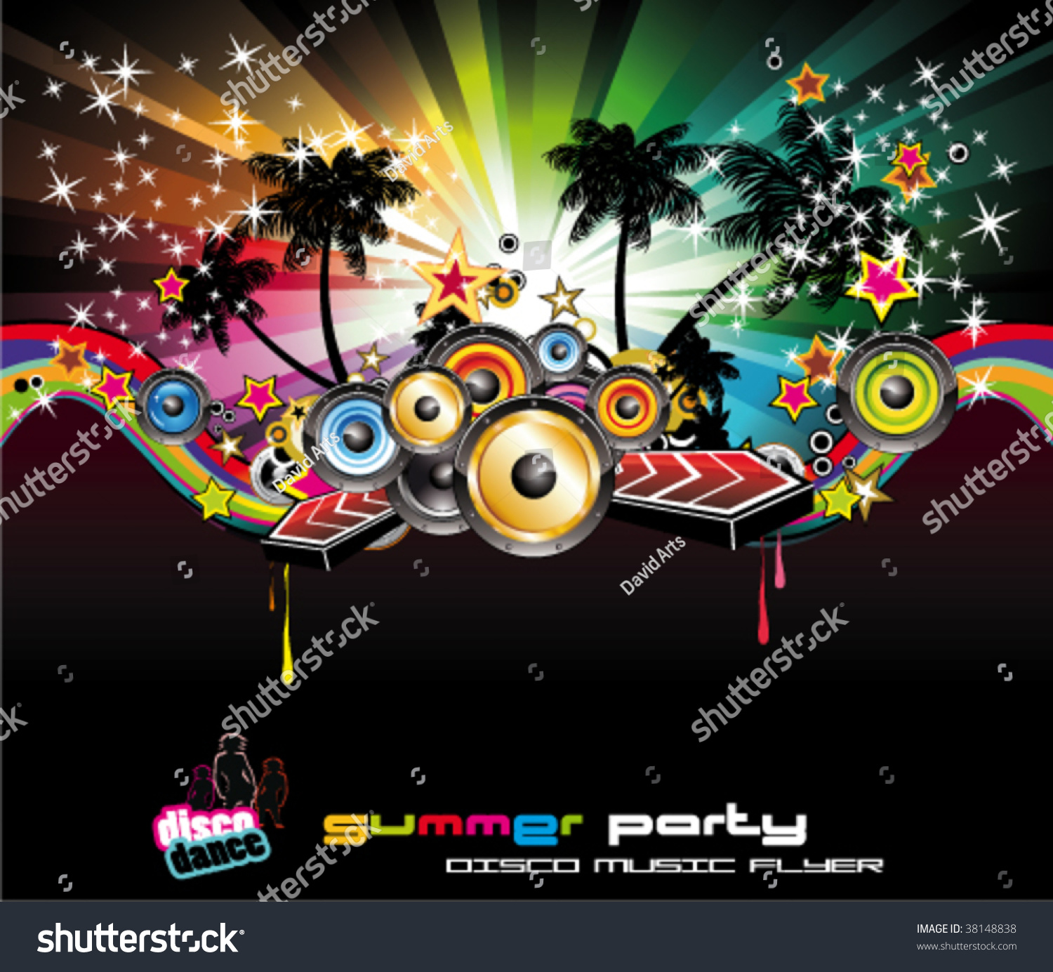 Tropical Summer Disco Nigh Event Background For Music Flyers Stock Vector Illustration