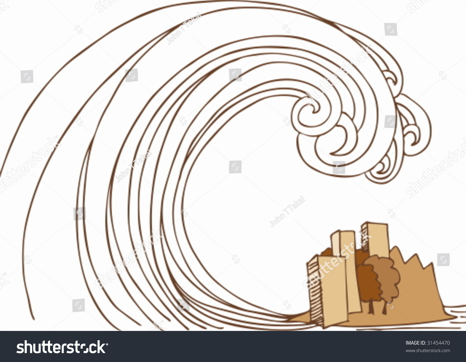 Tsunami Island Hand Drawn Image Giant Stock Vector 31454470 - Shutterstock